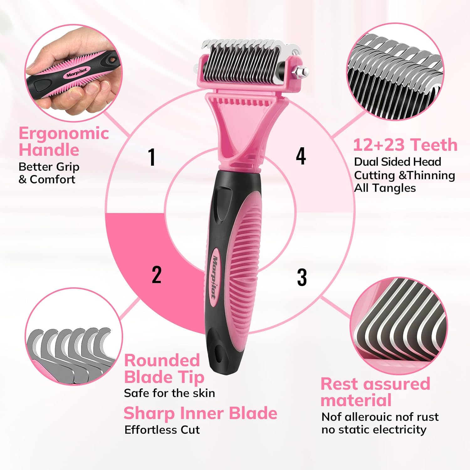 Morpilot Dog Brush Cat Brush Grooming Comb, 23+12 Double Sided Undercoat Rake Dematting Deshedding Tool for Long Hair Pets Cat Dog Slicker Shedding Brushes Efficiently Reduces Hair Loss by up to 90% image number 1