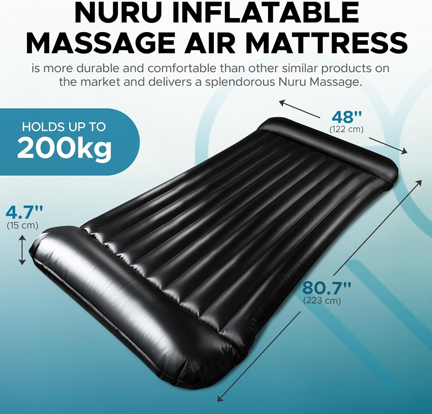 Inflatable Nuru Massage Air Mattress | Black Durable PVC Waterproof | 223Cm X 122Cm X 15Cm | Protection against Oil, Water-Based, and Silicone-Based Products image number 6
