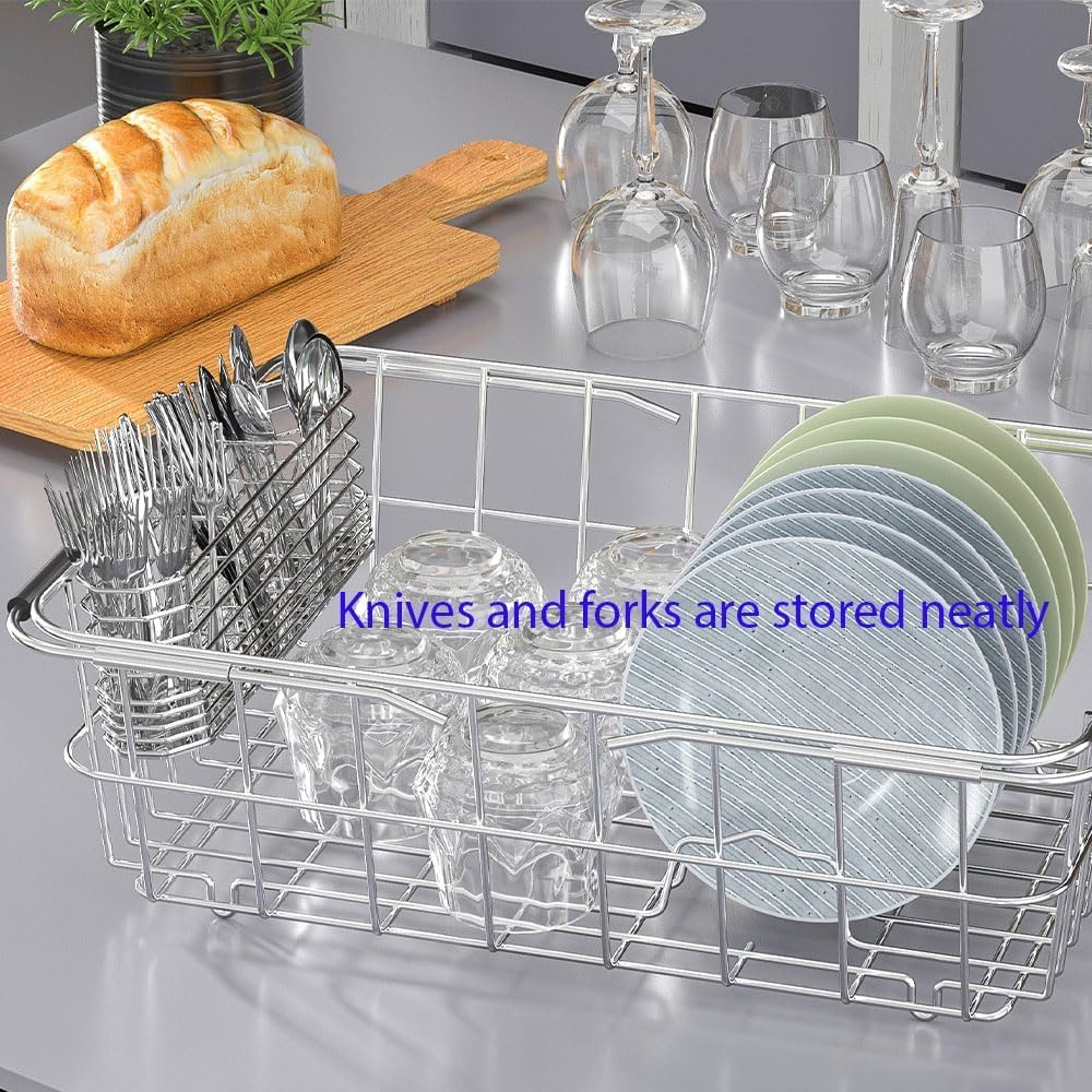 Cutlery Holder, Silverware Organizer and Drying Rack Stainless Steel Cutlery Rack with Hook Drying Rack, 3 Compartments, Rust-Proof. image number 3