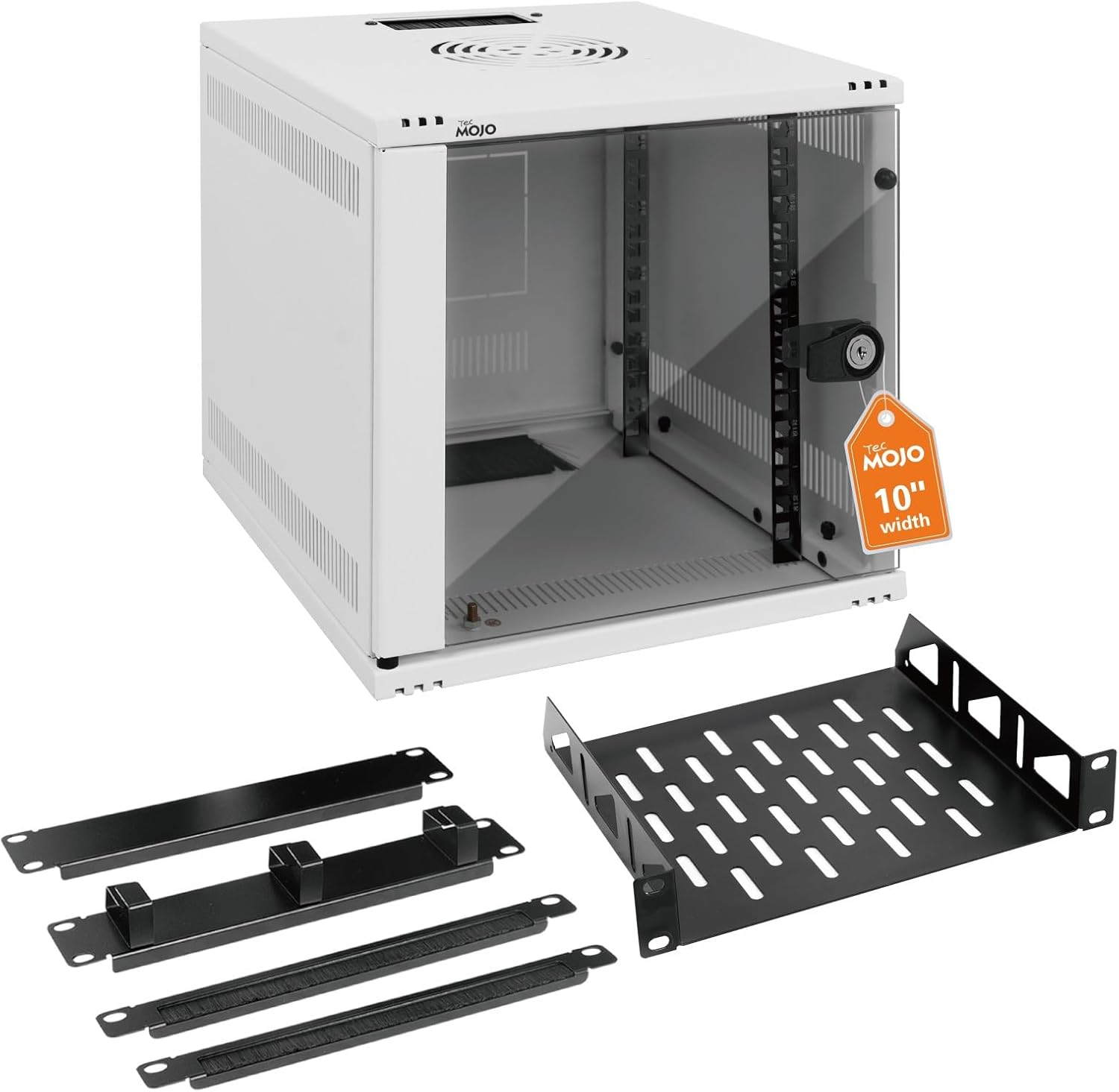 Tecmojo 6U Server Cabinet Wall Mount 10 Inch 330Mm Depth Network Cabinet with Rack Shelf, Brush Panels, Cable Organizer for Small Av/It/Data Devices, 50Kg Capacity, Glass Door