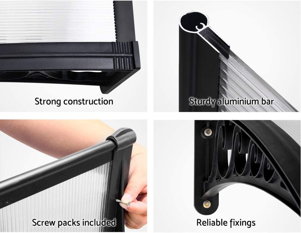 Instahut Window Awning Brown PC Panel with Black Bracket Outdoor Door Canopy Sun Shade Shelter, Patio Terrace Garden Baconly Porch Shield Rain Snow Eaves Cover Protector, 1Mx1.2M DIY image number 5