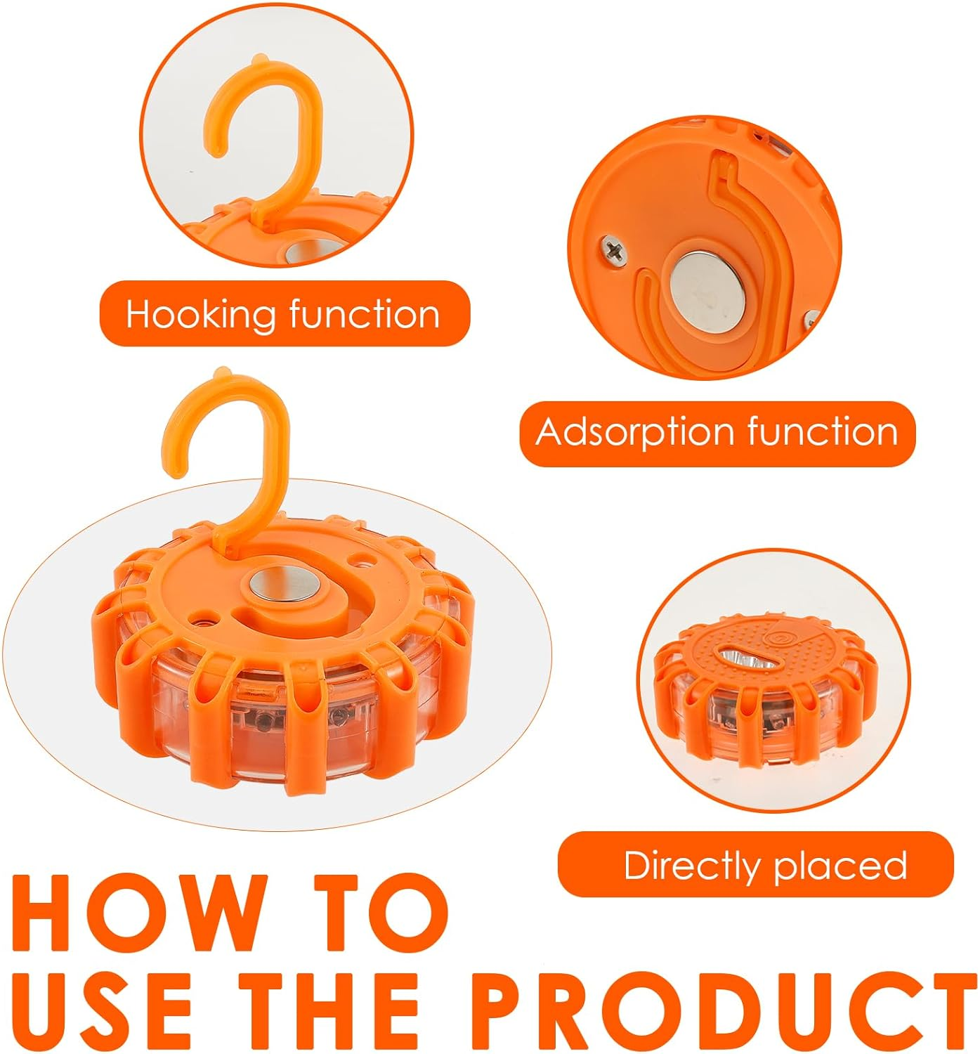 3Pcs LED Road Flares Emergency Safety Warning Light Kit with 9 Glow Modes Rechargeable Design for Vehicles and Boat(Orange) image number 6