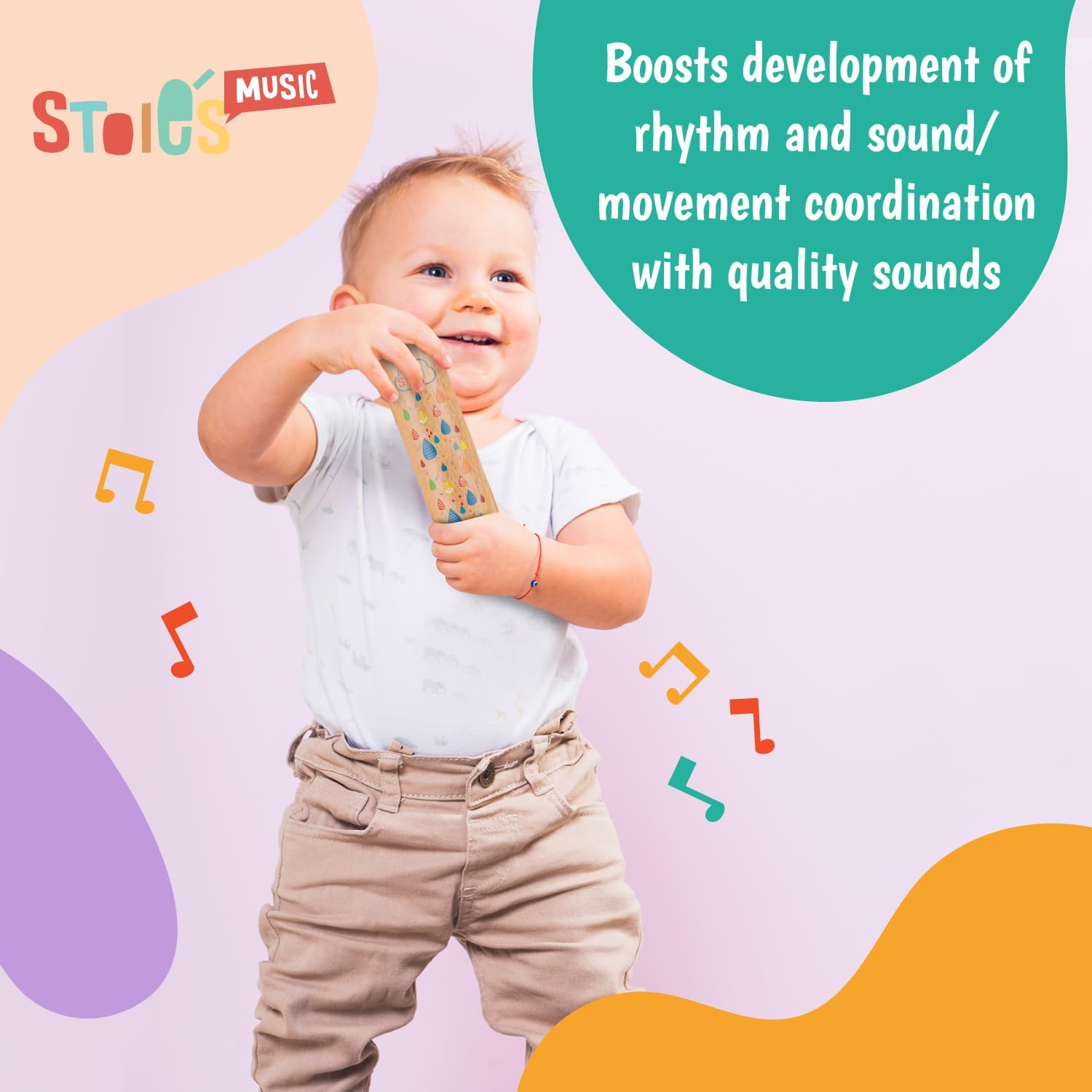 Stoie'S Wooden Rain Stick Instrument for Kids, Support Music Exploration, Coordination and Rhythm Baby Toy, Soothing Sound for Sensory Play, Durable Rainmaker of Kid-Friendly Size, 1 Pack image number 3