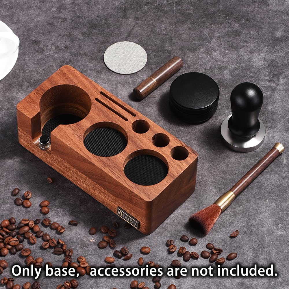 Walnut Espresso Tamping Station for 54Mm Espresso Machine Portafilter Stand Base Adjustable Height 3-In-1 Coffee Tamper Station Organizer Distributer and Portafilter Holder for Countertop Brown 54Mm image number 5