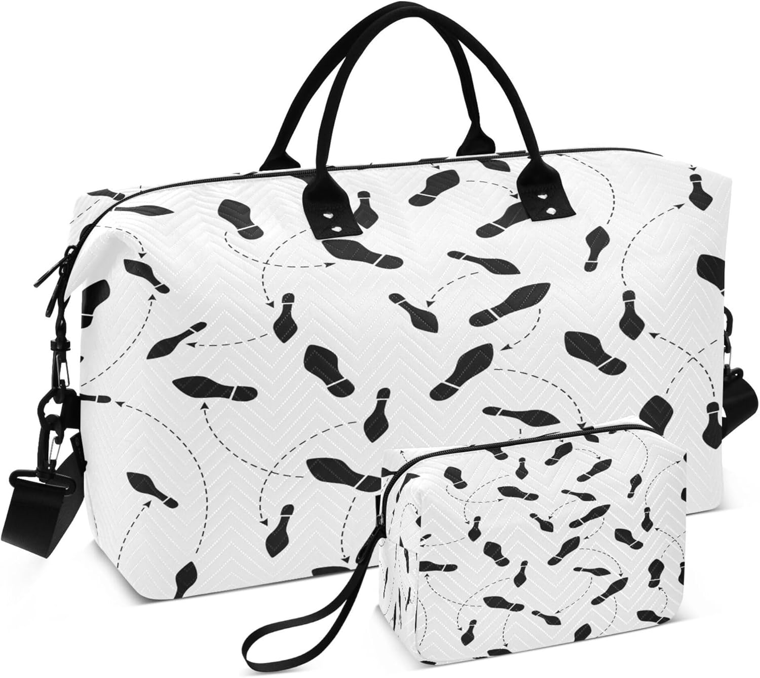 Luggage Travel Bag Sports Tote Gym Bag Carry on Bag with Toiletry Bag for Yoga 2 Pcs Set Dance Steps, Multi, One Size, Modern/Fitted, Multi, One Size, Modern/Fitted image number 4