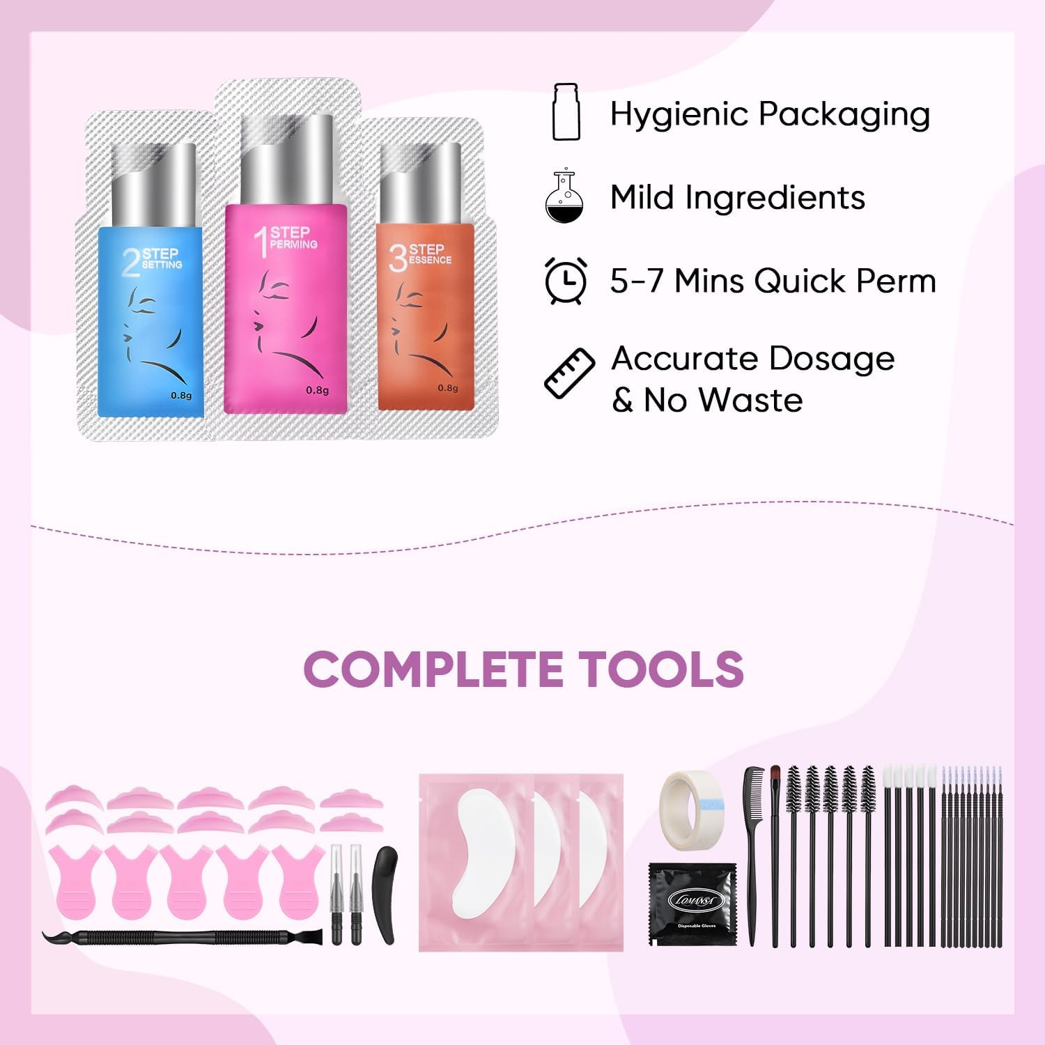 Lomansa Eyelash Lift Kit Instant Curl Lash Lift Kit Home & Salon Use with Super Strong Hold Lash Lift Glue, Natural Look Easy to Use image number 6