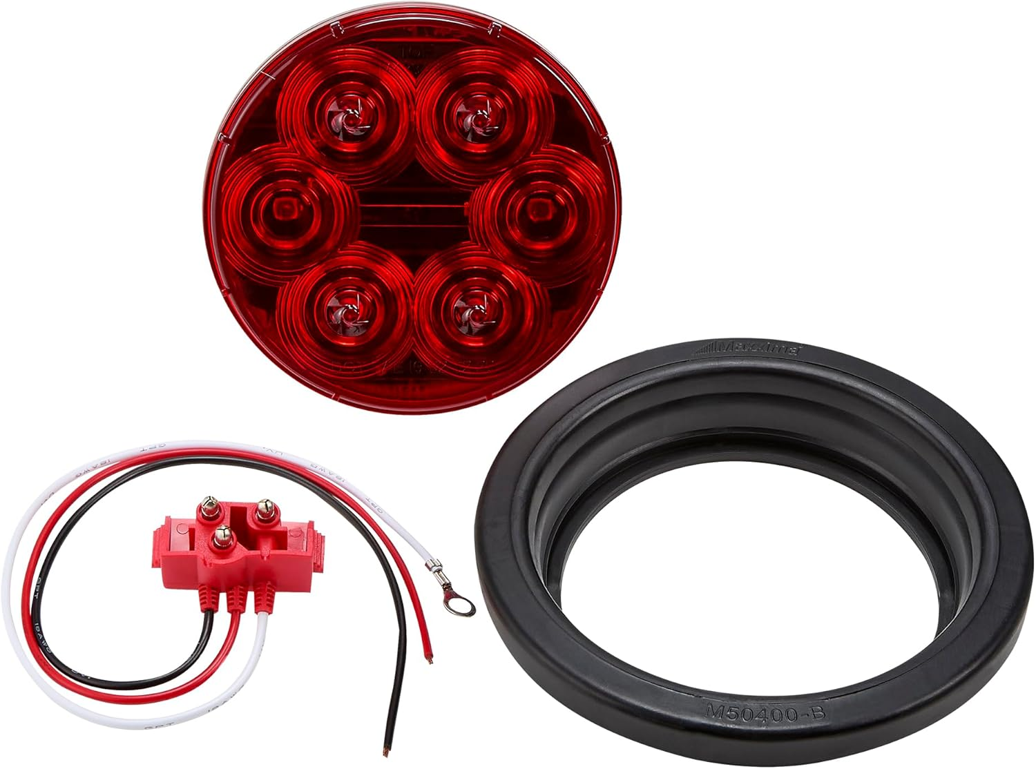 Maxxima 4" round Lightning Series Stop/Turn/Tail Kit with Grommet & Right Angle Plug for Trucks and Heavy Duty Vehicles, Red Lens image number 2