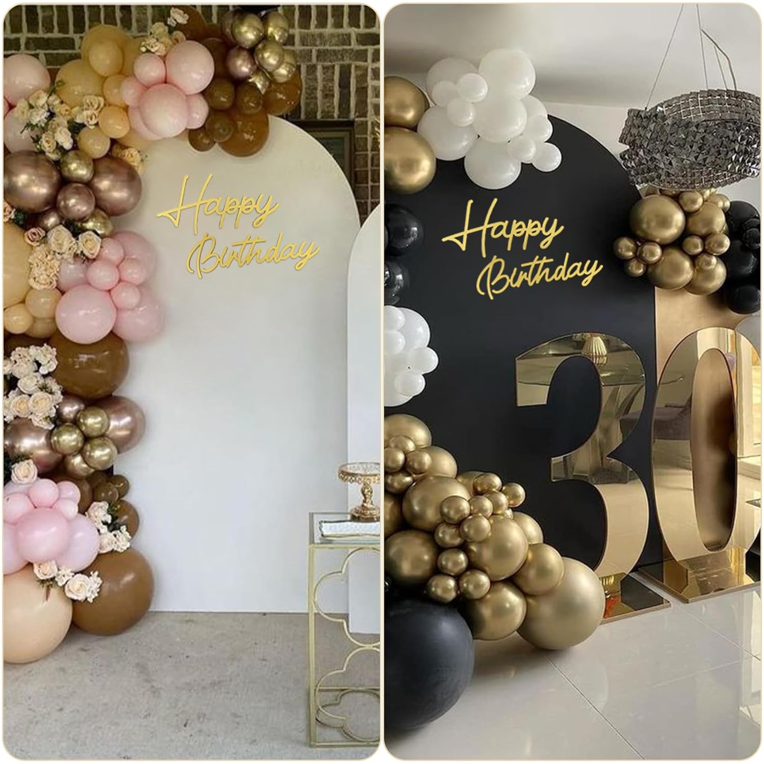 Happy Birthday Wooden Sign with Gold Painted Cutout Wooden Happy Birthday Letters Sign Vintage Rustic Party Decoration Backdrop Wall Photo Prop（Gold） - Gold image number 2