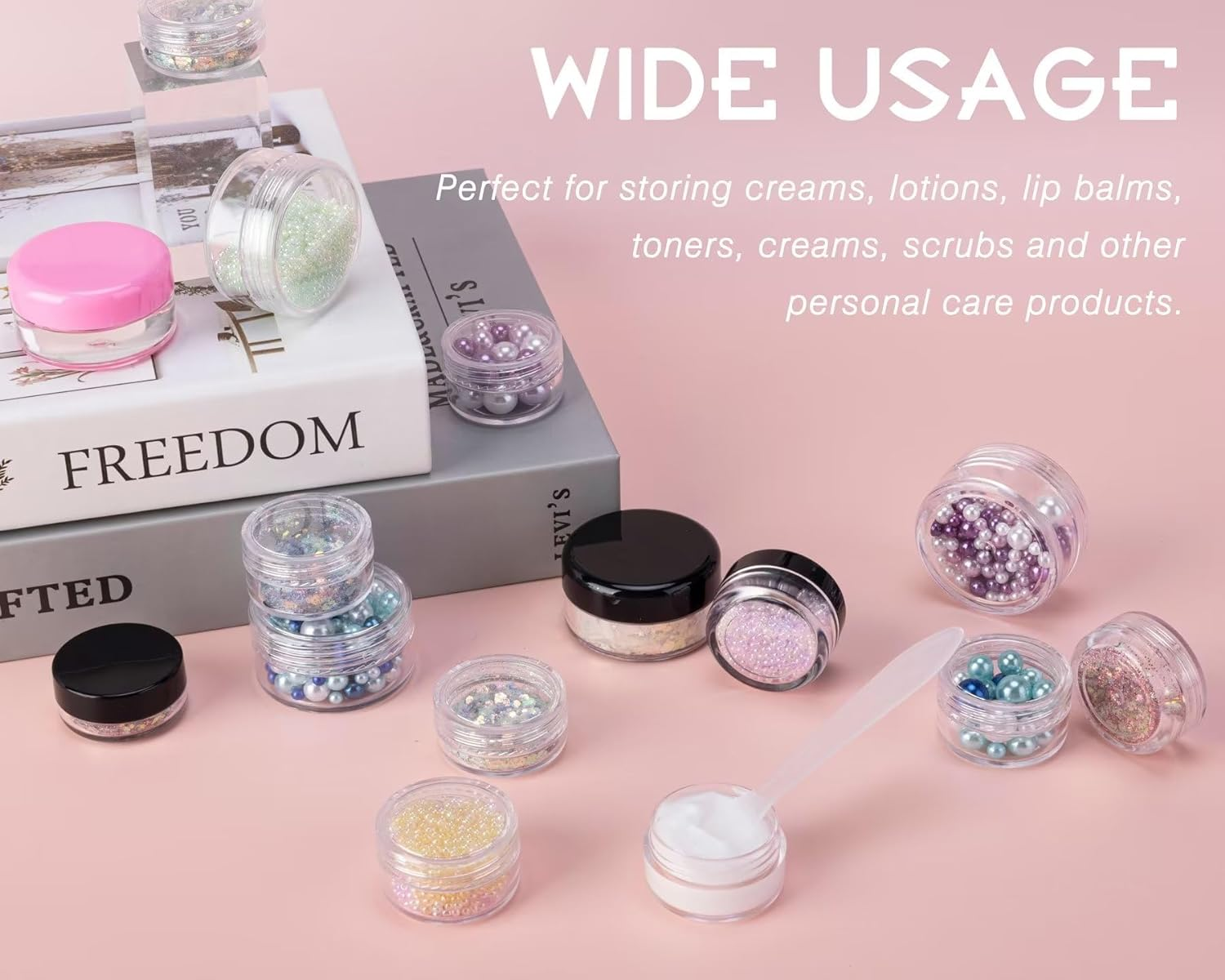 50 Count 5 Gram Sample Containers, Clear Lip Balm Containers with Lids, Small Plastic Sample Jars with 4 Mini Spoons, 50Pcs Labels (Black Lid) image number 6