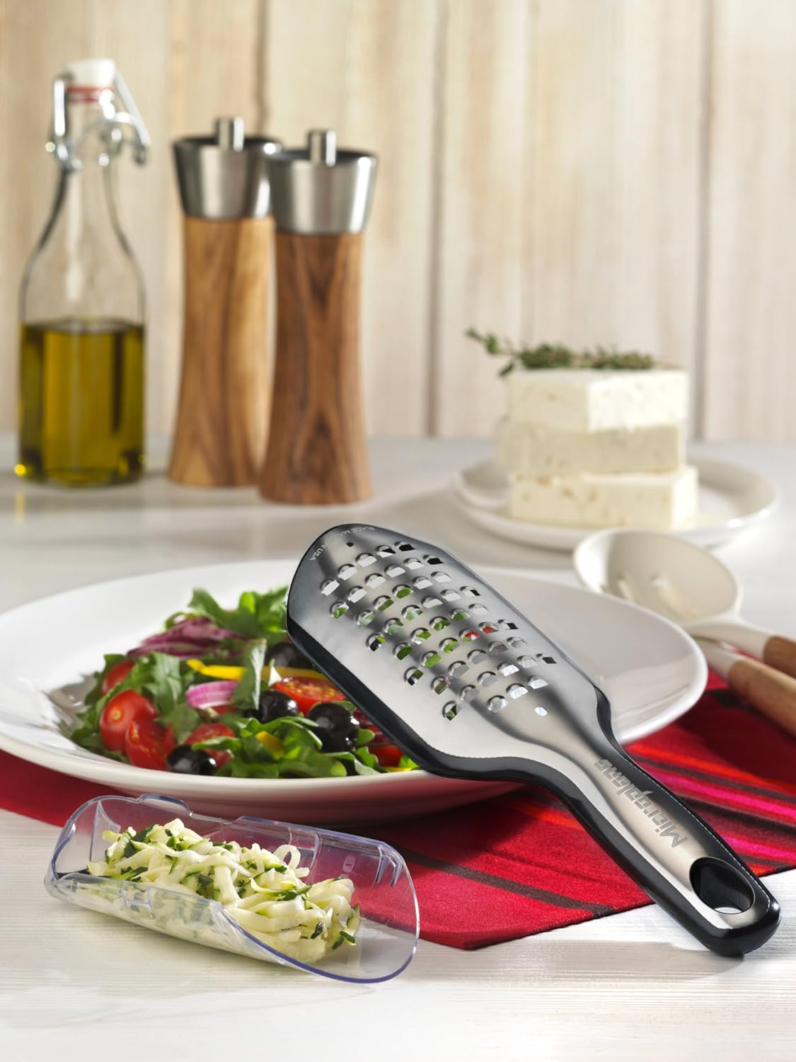 Microplane Elite Series Extra Coarse Grater - 18/8 Stainless Steel Blade, Photo-Etched Blade Technology, Soft-Grip Handle, Non-Slip Base, Dual-Purpose Cover and Measuring Cup - Black - Extra Coarse, Red image number 2