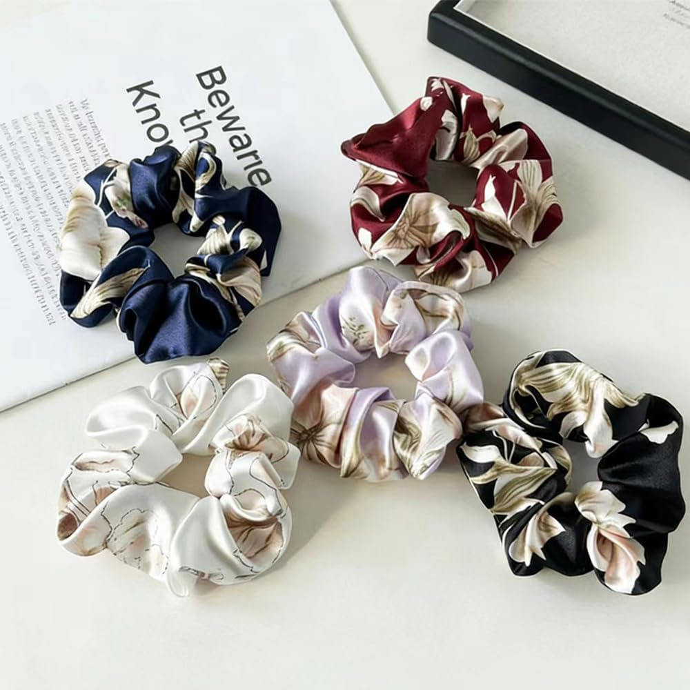 Large Silk Hair Scrunchie, Women'S Silk Scrunchie, Soft Silky Elastic Hair Bobbles, Ponytail Holder, Elastic Hair Band for Women and Girls (Pack of 1) image number 1