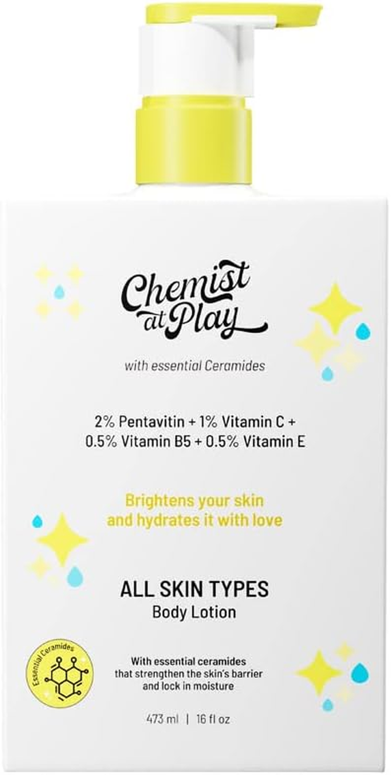 Chemist at Play Brightening Body Lotion with Ceramides for All Skin Types | 2% Pentavitin + 1% Vitamin C + 0.5% Vitamin B5 + 0.5% Vitamin E | for Bright, Moisturized and Glowing Skin | 473 Ml image number 1
