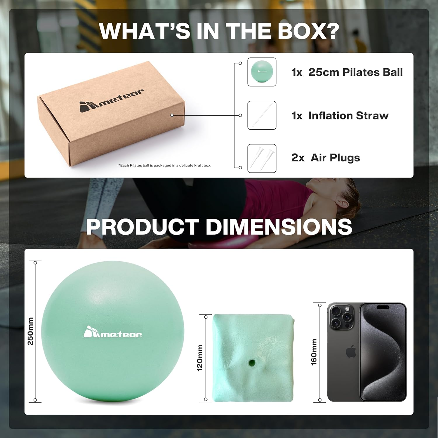 Meteor Mini Anti-Burst Pilates Ball (25Cm) - Small Swiss Ball, Exercise Ball, Fitness Ball, Barre Ball - Ideal for Yoga, Pilates, Physiotherapy, Posture & Relaxation