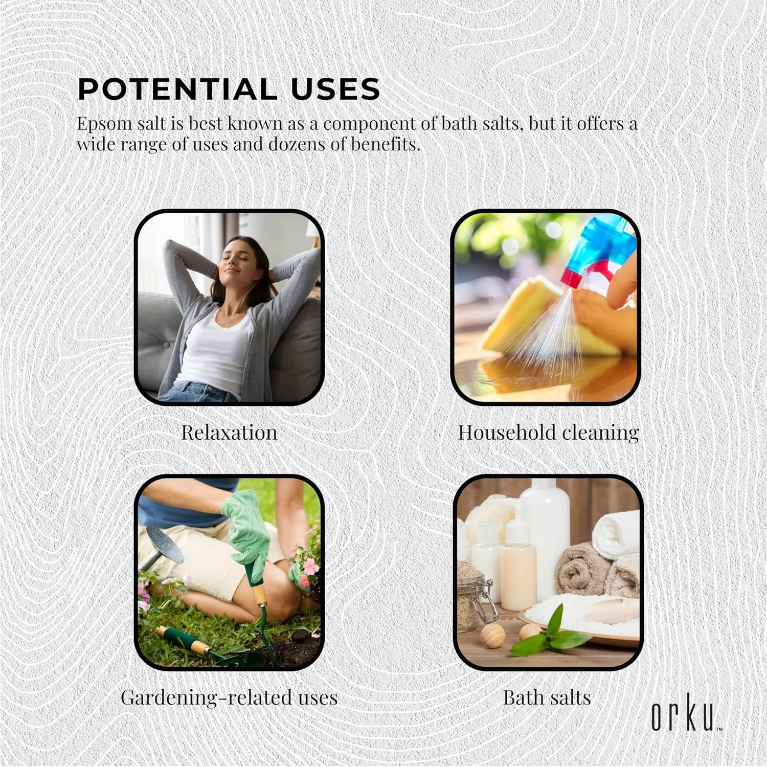 Orku 1Kg Epsom Salt - Magnesium Sulphate Bath Salts Skin Body image number 6