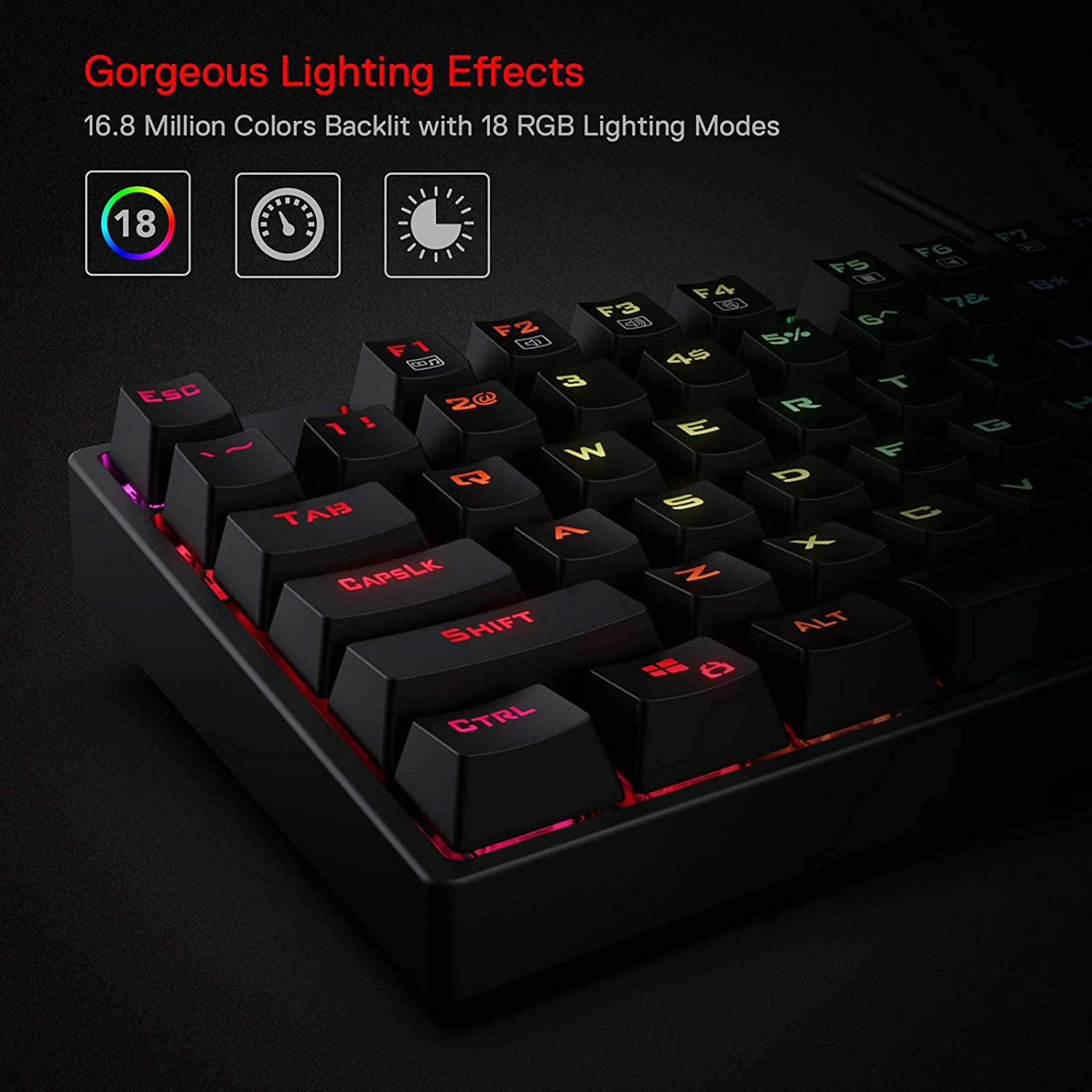 Redragon K582 SURARA RGB Gaming Keyboard, 104 Standard Layout N-Key Rollover Mechanical Keyboard Built-In Linear & Quiet Red Switches, Ergonomic Design and Fast Actuation Prefect for Typing and Gaming image number 2