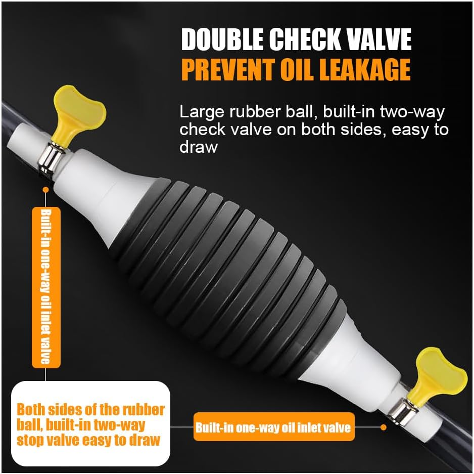 Multifunction Liquid Sucker Pump Siphon Pump for Gasoline Gas Oil Fuel Petrol Diesel Fluid Water Fish Tank, Manual Hand Pump Transfer Pump with Syphon Hose, Metal Buckles (3M)