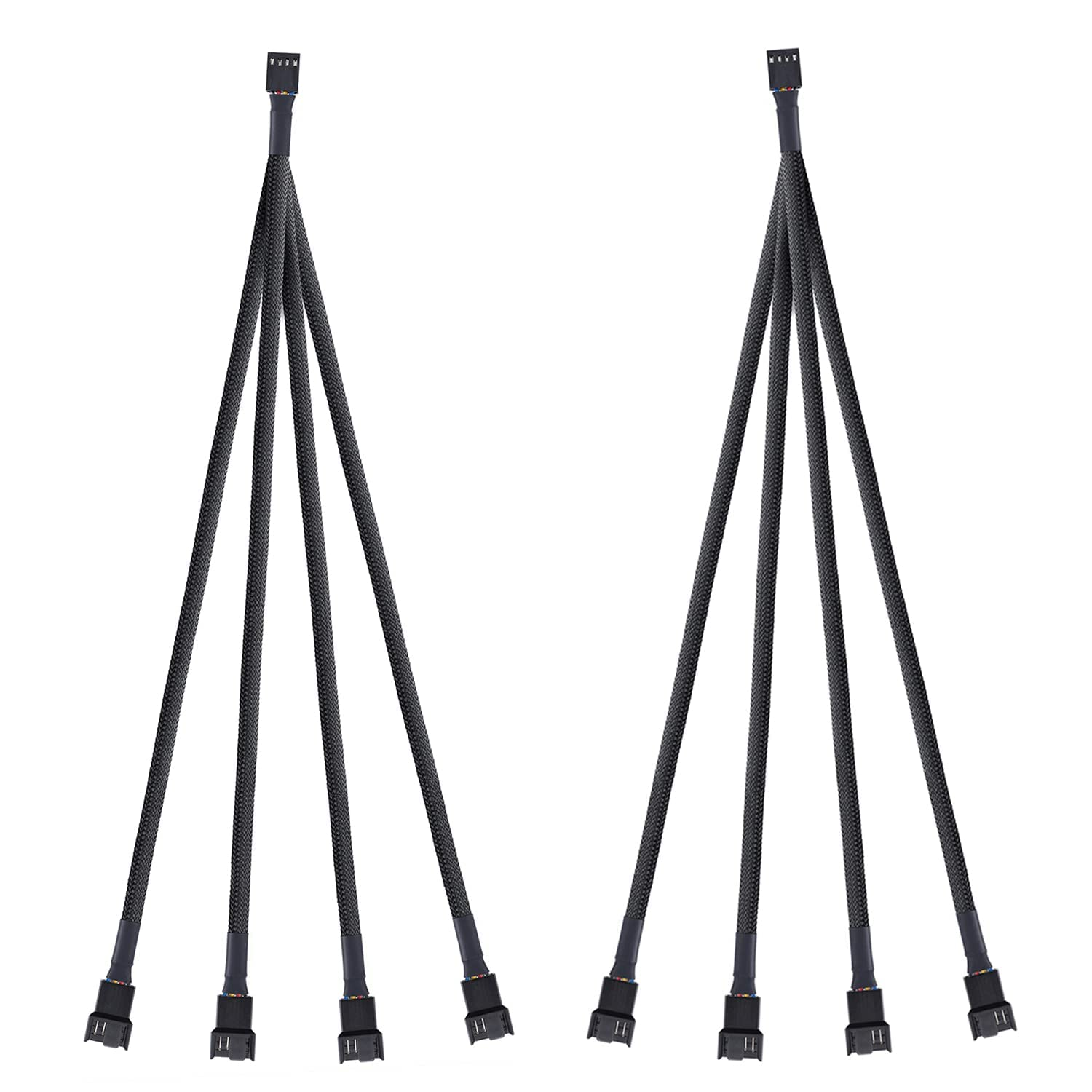 2 Pack 4-Pin PWM Fan Splitter Cable, Sleeved Braided Adapter Computer PC Power Extension Cable 1 to 4 Converter for ATX Case 4-Pin/3-Pin Cooling image number 3