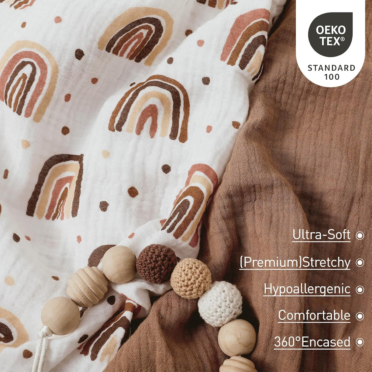 Muslin Bassinet Fitted Sheets, 2 Pack for Baby Boy and Girl, Soft Breathable Stretchy Baby Pad/Mattress Sheet Set, Universal Fit for Hourglass Oval and Rectangle Bassinet Mattress (Cute Rainbow) - Elegant Colors image number 3