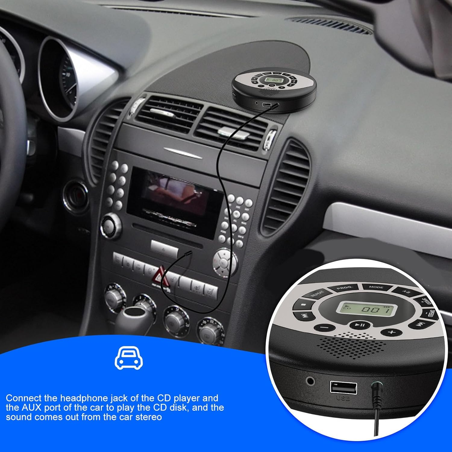 Portable CD Player with Stereo Speaker, Support Headphone Insertion USB Rechargeable CD Player, anti Skip and Memory Playing image number 4