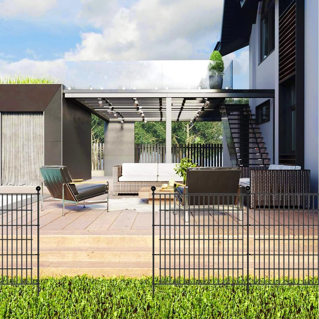 Springup No Dig Garden Fence for Outdoor Yard Decorative Animal Barrier Fencing Rustproof Metal Wire Panel Border for Dog Rabbits and Patio Ground Stakes (K21- Black, 20 Panels - 14.72M(L) X 81Cm(H)) image number 5