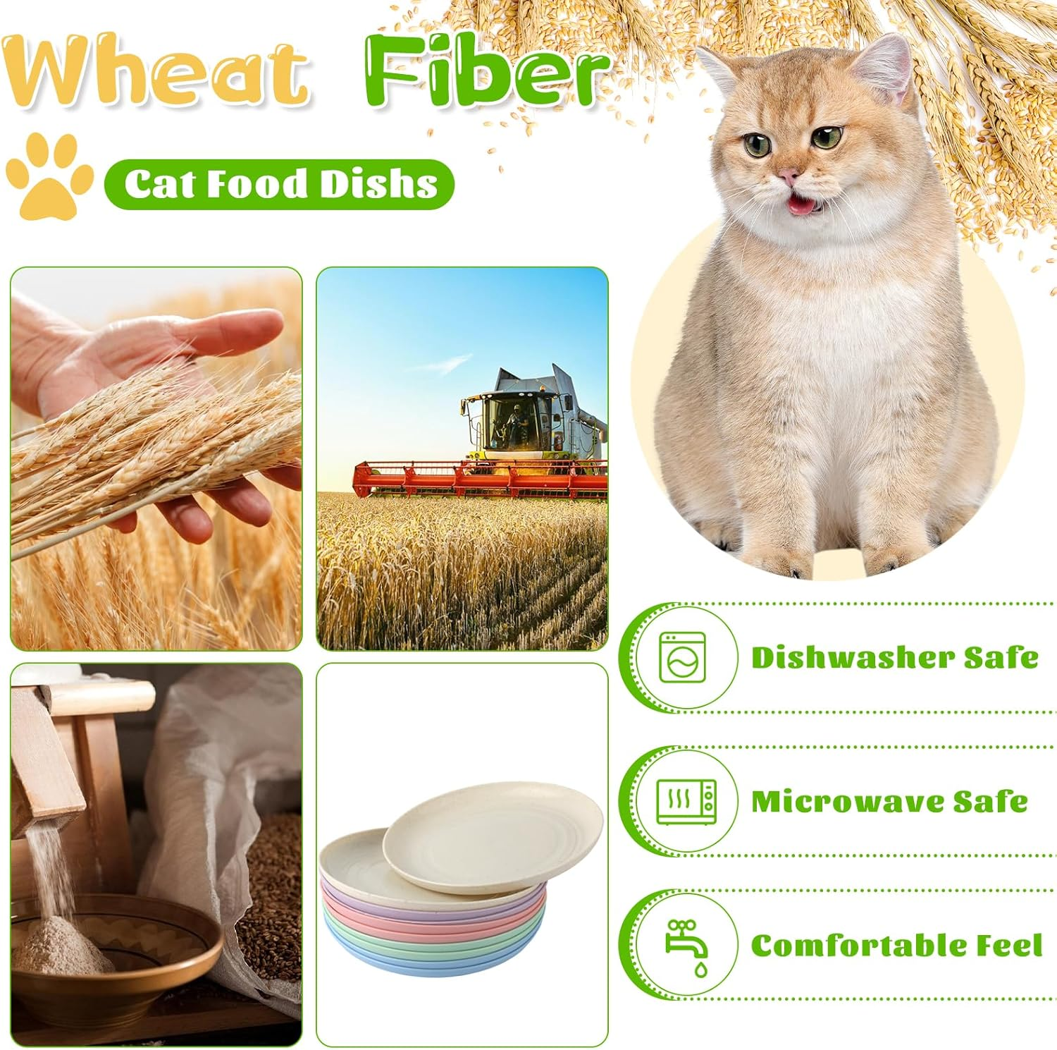 Pack of 10 Flat Cat Bowls with 2 Non-Slip Mats, Circular Feeding Bowl Cat Flat with Storage Base, Colourful Cat Bowl Set, Flat Cat Plate for Kittens and Short-Legged Cats image number 6