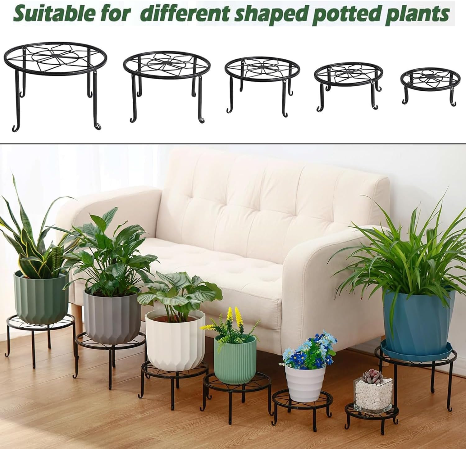 Yharnamite 5 Pcs Metal Plant Stands, Plant Stand, Heavy Duty Flower Pot Holder Rack, Outdoor Indoor Planter round Shelf for Home, Patio & Garden Decor image number 1