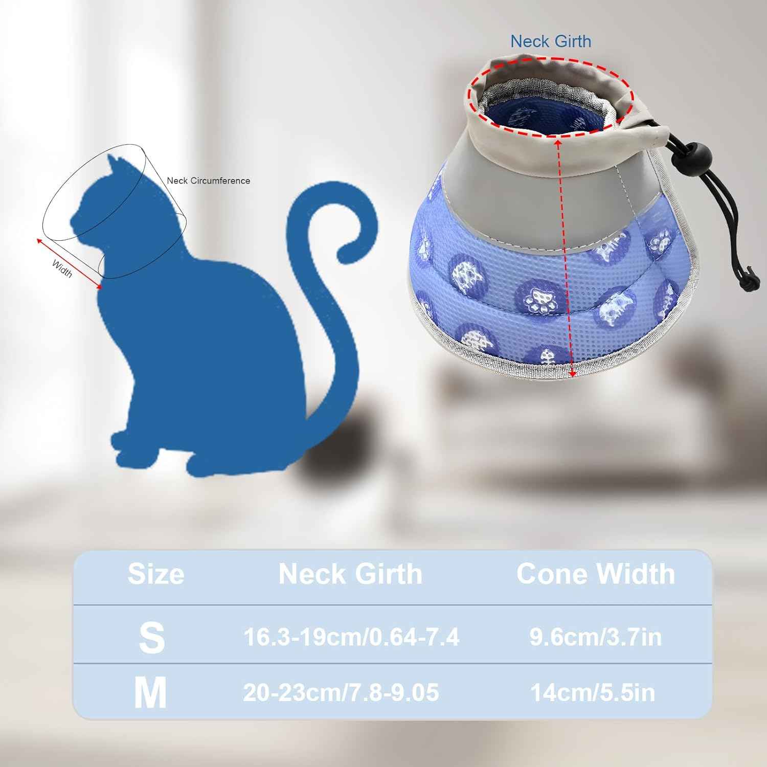 Cat Collar, Recovery Collar, Soft Collar Cone after Surgery, Protective Collar, Cat Collar, Adjustable Collar Prevents Licking Wounds, Cat Collar (Blue, S) image number 3