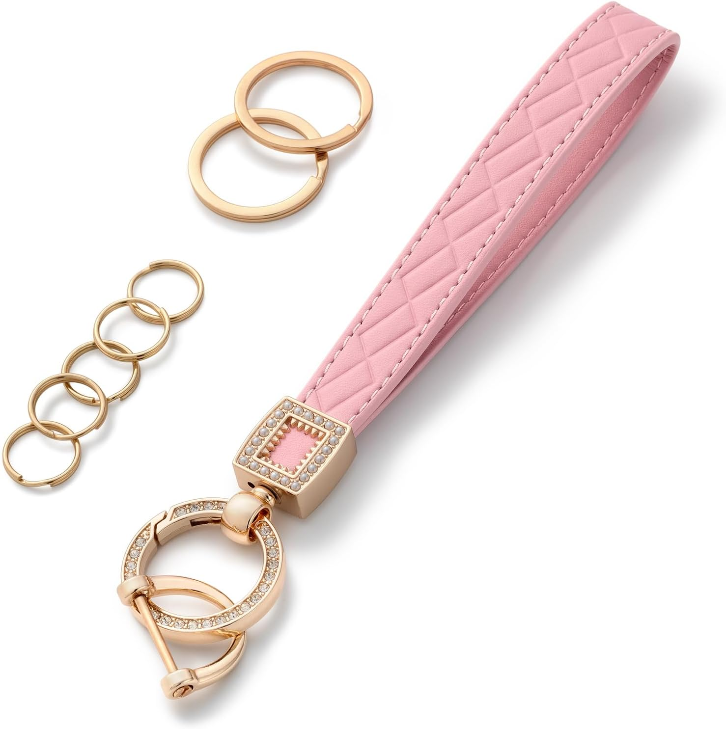 AOKSUNOVA Keychain Wristlet PU Leather Car Key Chain Holder Keychain Lanyard Wristlet Strap White