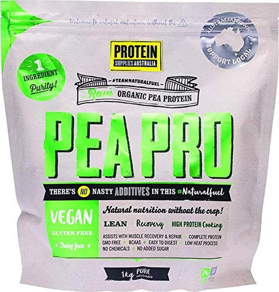 Protein Supplies Australia Peapro Raw Pea Pure Protein Powder 1 Kg,, Pure 1 Kilograms