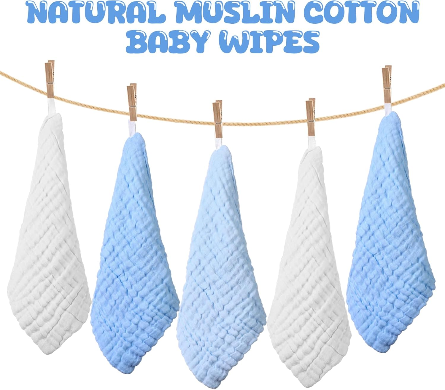 Breling 20 Pcs Baby Muslin Washcloth 12 X 12 Inch 100% Cotton Soft and Absorbent Muslin Washcloth Burp Cloth Wipe Newborn Face Towel for Baby Boy Girl Sensitive Skin(White, Light Blue, Blue) image number 6