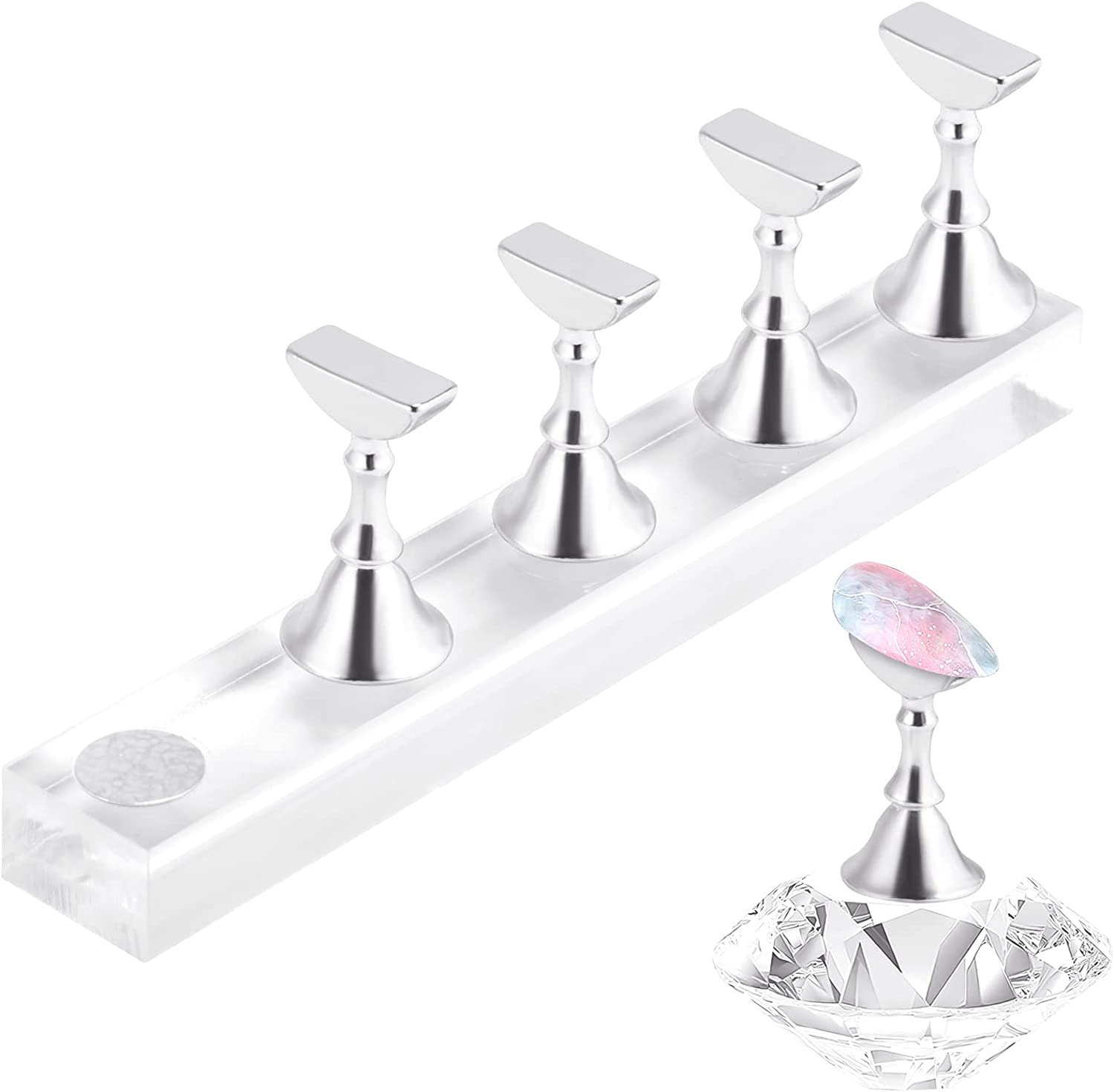 Annhua Nail Holder for Painting Nails Magnetic Nail Holder Practice Nail Hand, Nail Stand for Press on Fake Nail Holder Acrylic Nail Stand for Nail Display - Silver