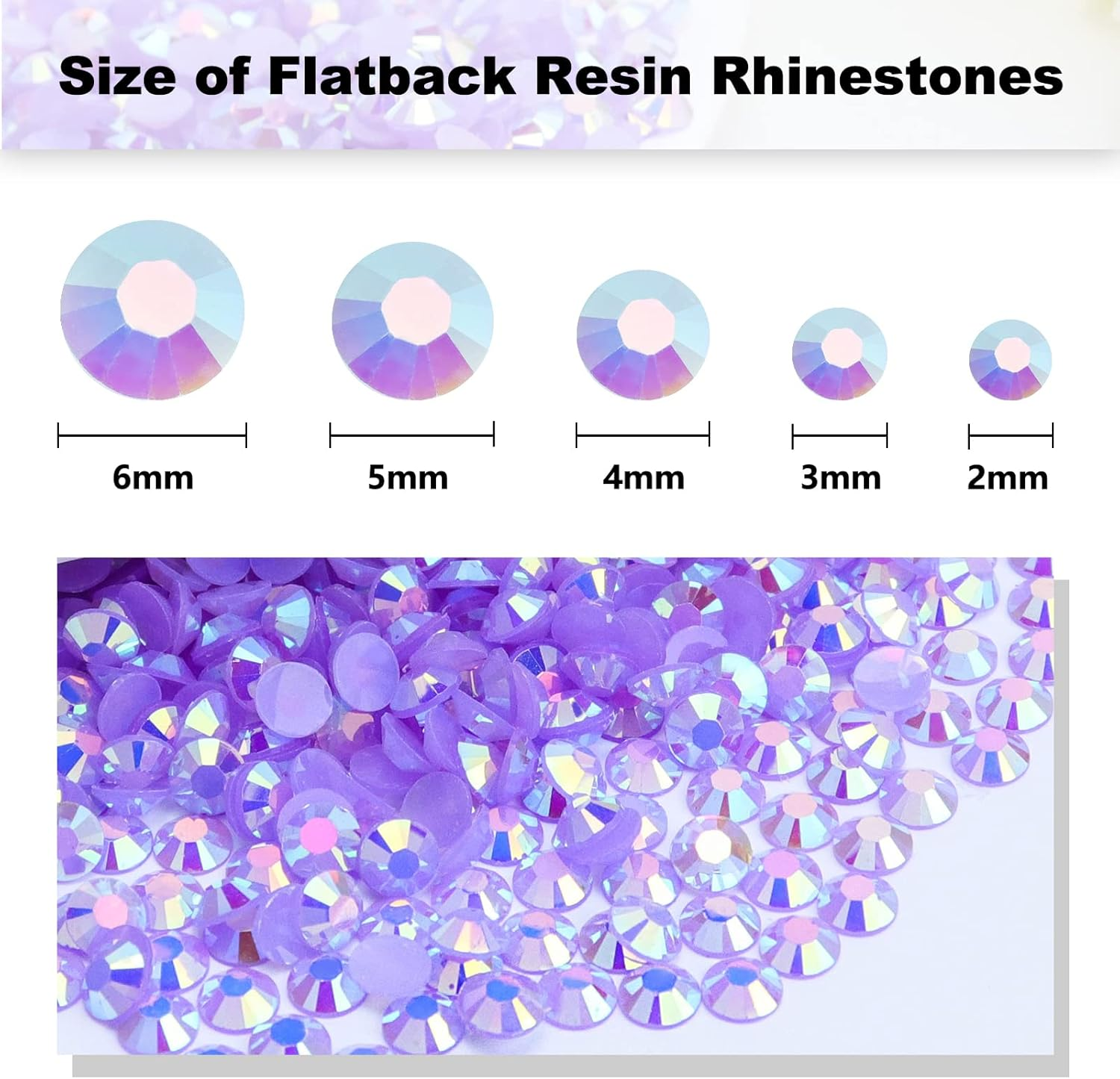 Briskbloom 2000PCS 4Mm Resin Flatback Rhinestone, Light Purple/Violet AB Color Flatback Jelly Resin Rhinestones for Mugs, Bottles, Tumblers, Craft Decoration, Loose Bling Glitter Diamond Stone image number 5