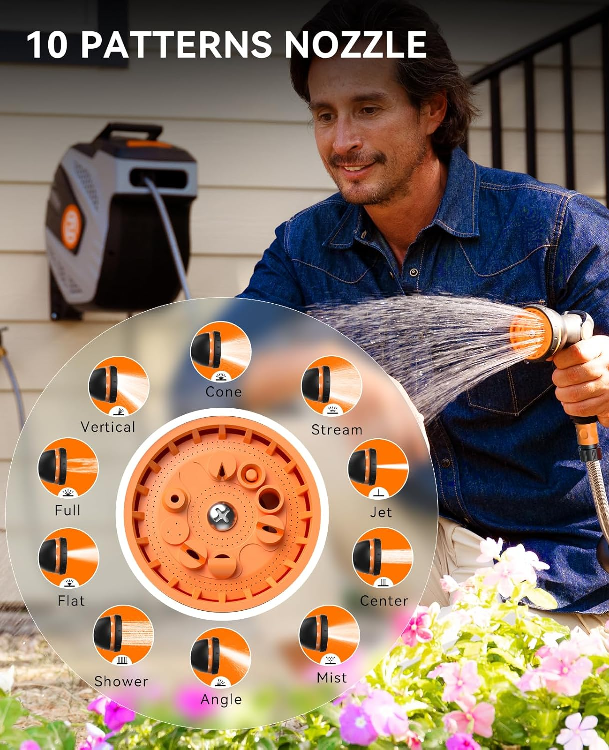 SUNPOW Retractable Garden Hose Reel - 25M Wall Mounted Hose Reel, 10 Function Sprayer Nozzle - Any Length Lock, Auto Rewind System, 180&deg;Swivel Bracket- Grey image number 2