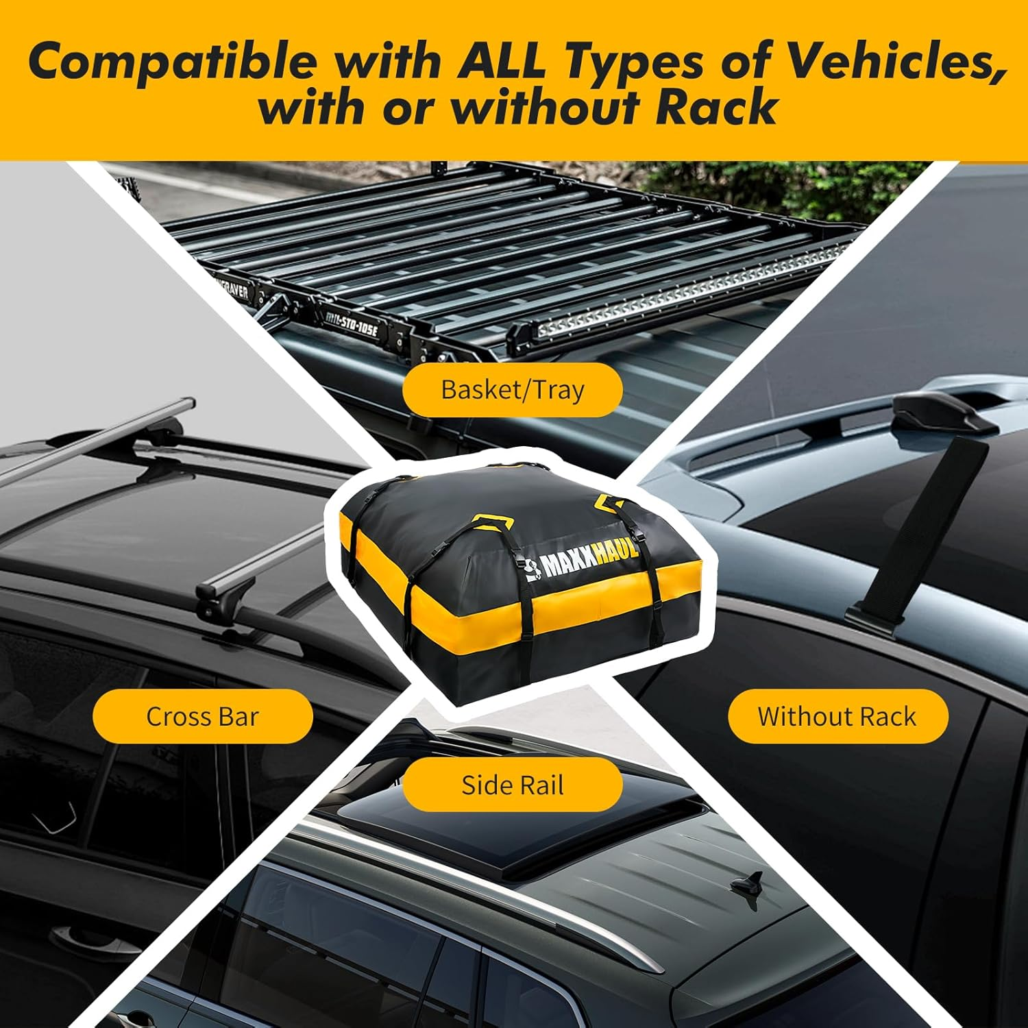 Maxxhaul 50719 Universal Car Rooftop Cargo Bag for All Vehicles with or without Rack, 15 Cubic Feet, Waterproof image number 5