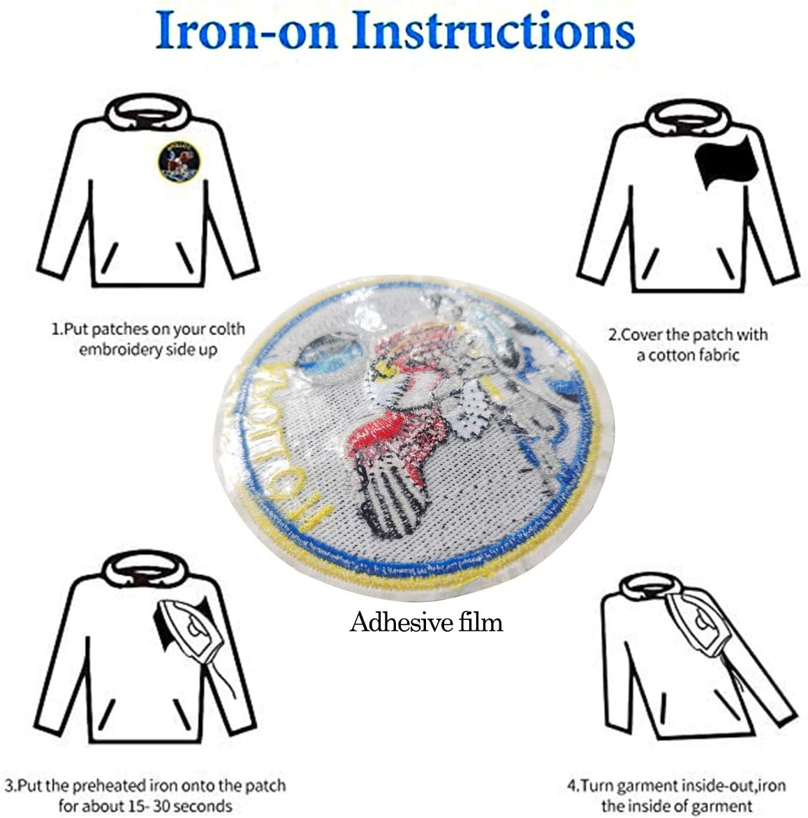 Space Shuttle Patches,Nasa Patches,Bfuee Apoll Patches,Us Flag Patches for Hats,Jackets,Shirts,Vests, Shoes, Jeans 8 Pieces image number 1