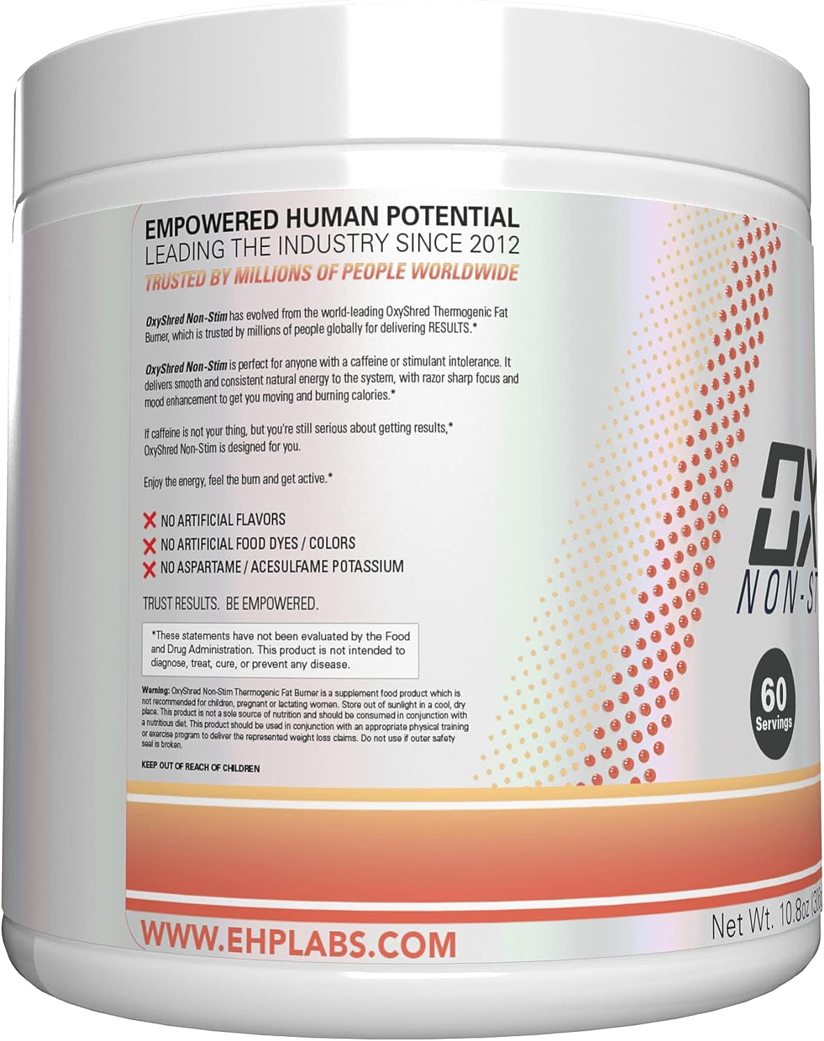 EHP Labs Oxyshred Non Stimulant Pre Workout Powder - Stim Free Pre Workout, Caffeine Free Preworkout for Men & Women - Non Stim Preworkout - Sugar Free Energy Powder - Peach, 60 Servings image number 1