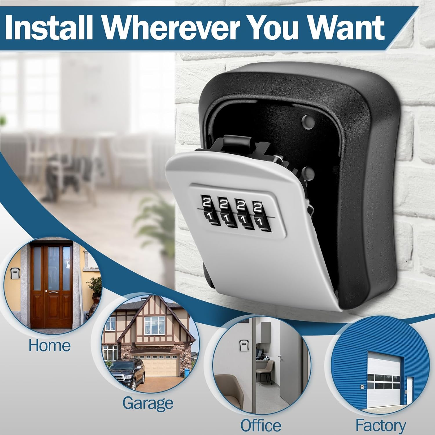 Key Lock Box 4-Digit Combination, for outside Wall Mounted Waterproof, Storage Lockbox Safe Outdoor with Resettable Code image number 1