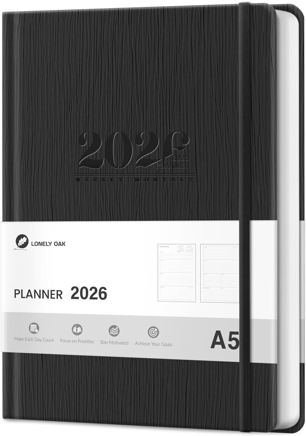 2026 Diary, Weekly and Monthly Planners, Faux Leather Daily Calendar 2026 Planner, 12 Month Agenda from Jan. to Dec., Hardcover Habit Tracker Journal 5.75" X 8.4"(Black) image number 5