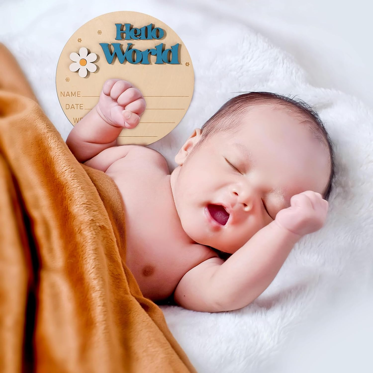 Baby Announcement Sign, 5.9 Inch Wooden Hello World Sign Gender Reveal Birth Announcement Board Newborn Welcome Sign Baby Name Plaques Gifts for Photo Prop Nursery Hospital Girl Boy(Blue) image number 5