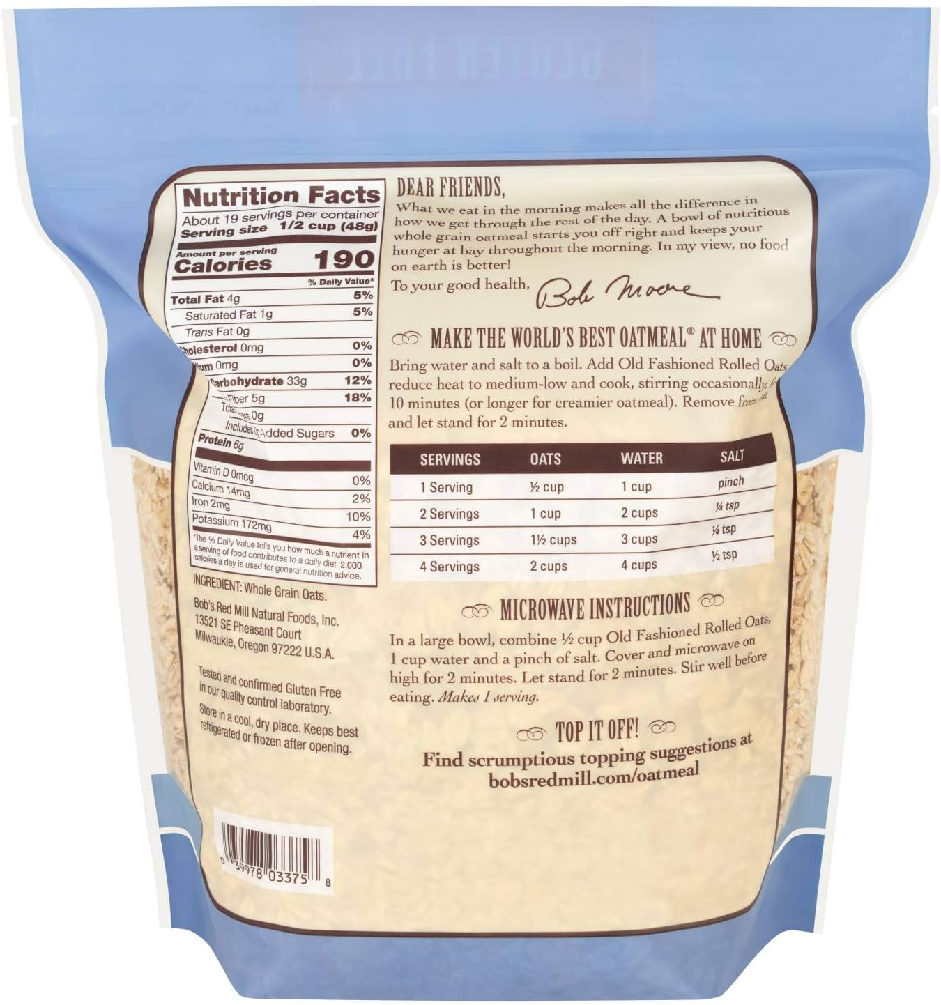 Bob'S Red Mill Bob'S Red Mill Pure Wheat Free Rolled Oats 907 G, 907 G, No Flavour Available