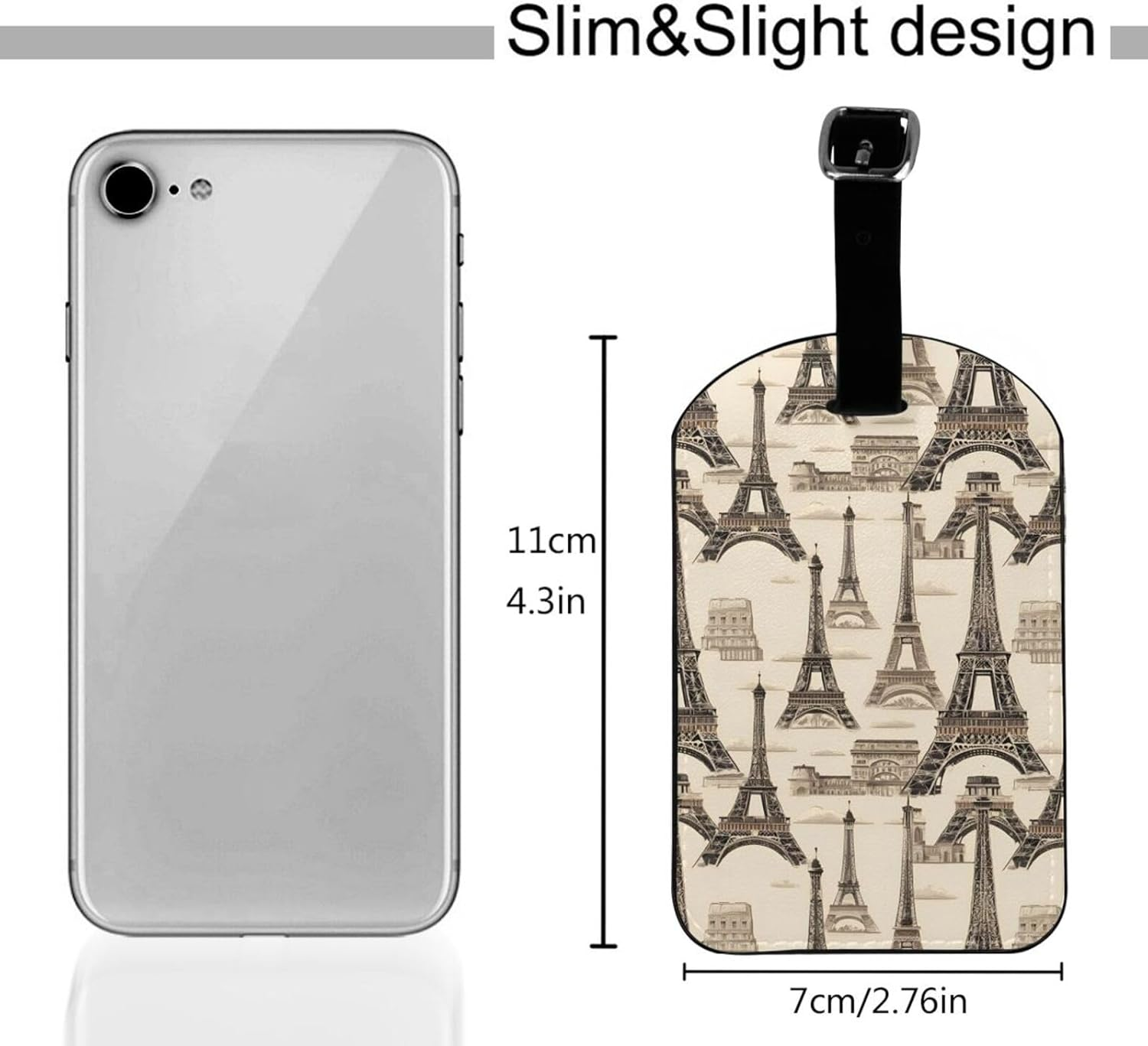 French Paris Tour Eiffel Tower Print Elegant Tag Stylish Tag Luggage Tag 4.3 X 2.76 Inch for Suitcases Travel Bags image number 5