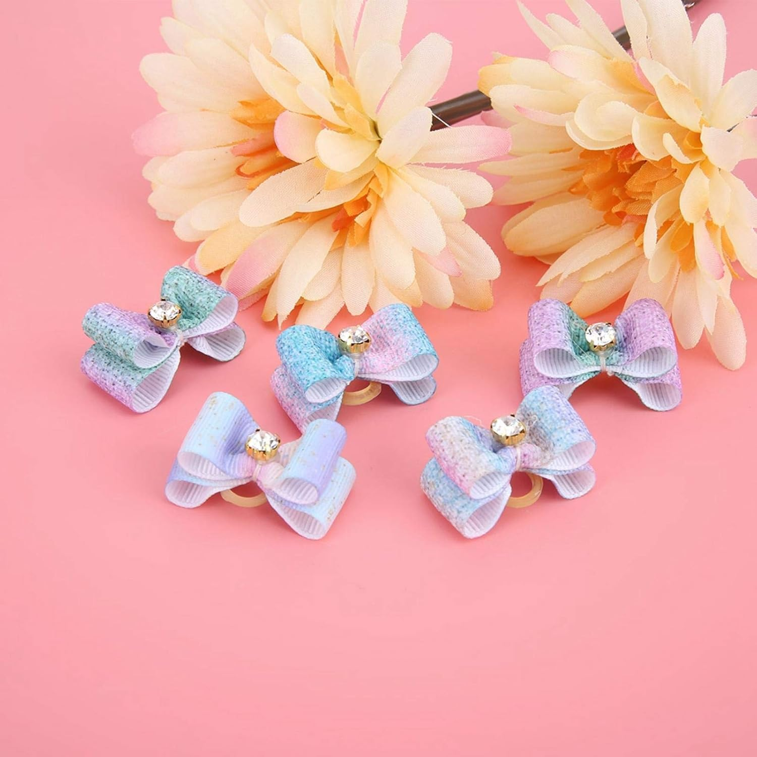 EVTSCAN Pet Hair Bows, 25 Pieces Gradient Ramp for Pets, Hair Bows, Grooming Accessories for Cats, Medium and Small Dogs, 1.2 X 0.8 X 0.8 Inch