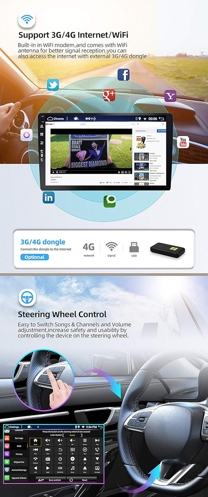 Android 14 IPS Car Stereo for Subaru Forester/Xv/Wrx (2015-2017) - Wireless Carplay/Android Auto - 4G+64G - Camera + MIC - 9 Inch 2 Din - 8-Core - Steering Wheel DAB Fast-Boot 360-CAM Wifi image number 5