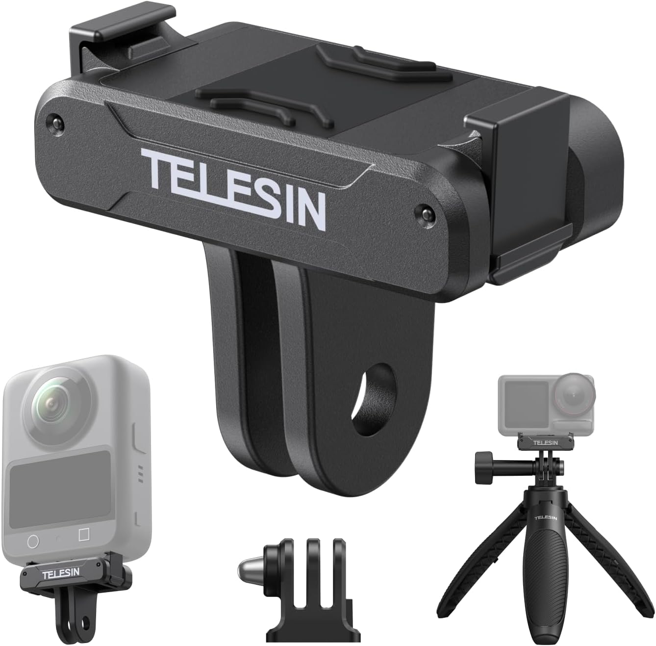 TELESIN Magnetic Quick Release Adapter Mount for DJI Osmo Action 5Pro 4 3 DJI Osmo 360 Accessories, with Triple Claw 1/4" Screw Hole Adapter Base, Bracket Expansion for Selfie Stick Tripod Accessories