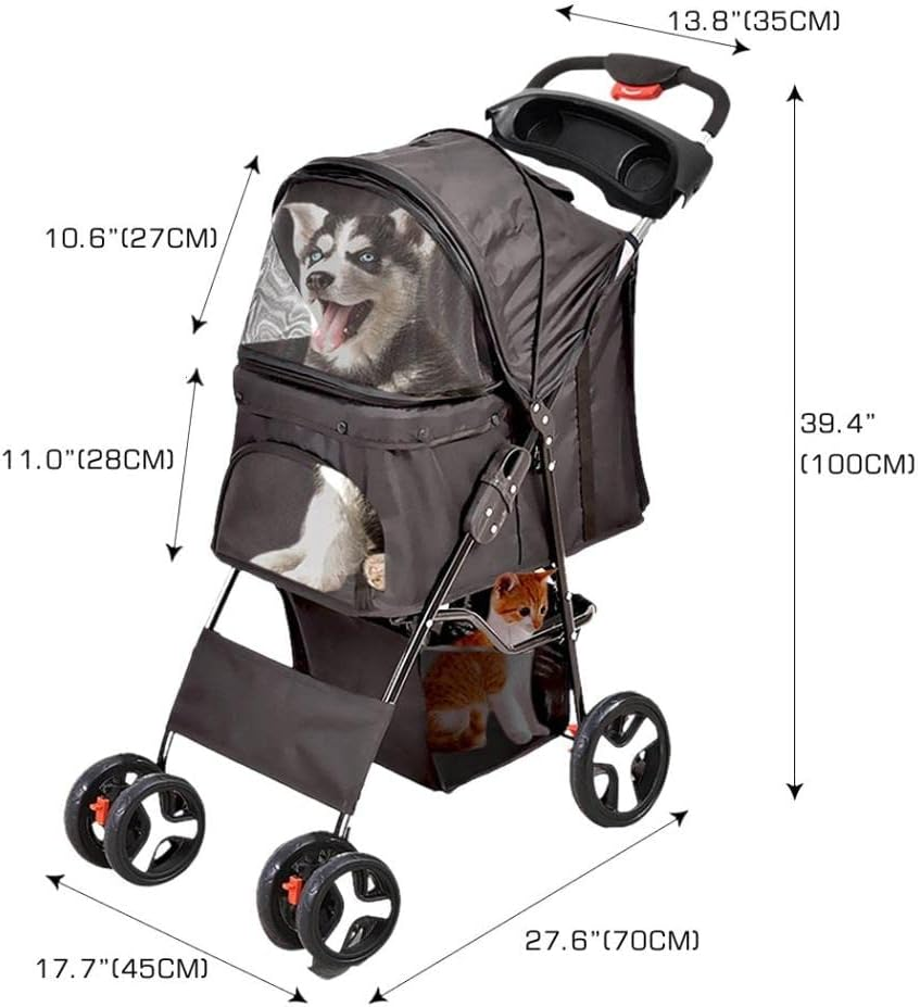Pawz 4 Wheels Pet Stroller Dog Cat Cage Puppy Pushchair Travel Walk Carrier Pram Black, Collapsible for Storage Travel Pet Pram, Removable Cushion Dog Car Seat, Dog Cat Stroller with Coffee Cup Holder image number 2