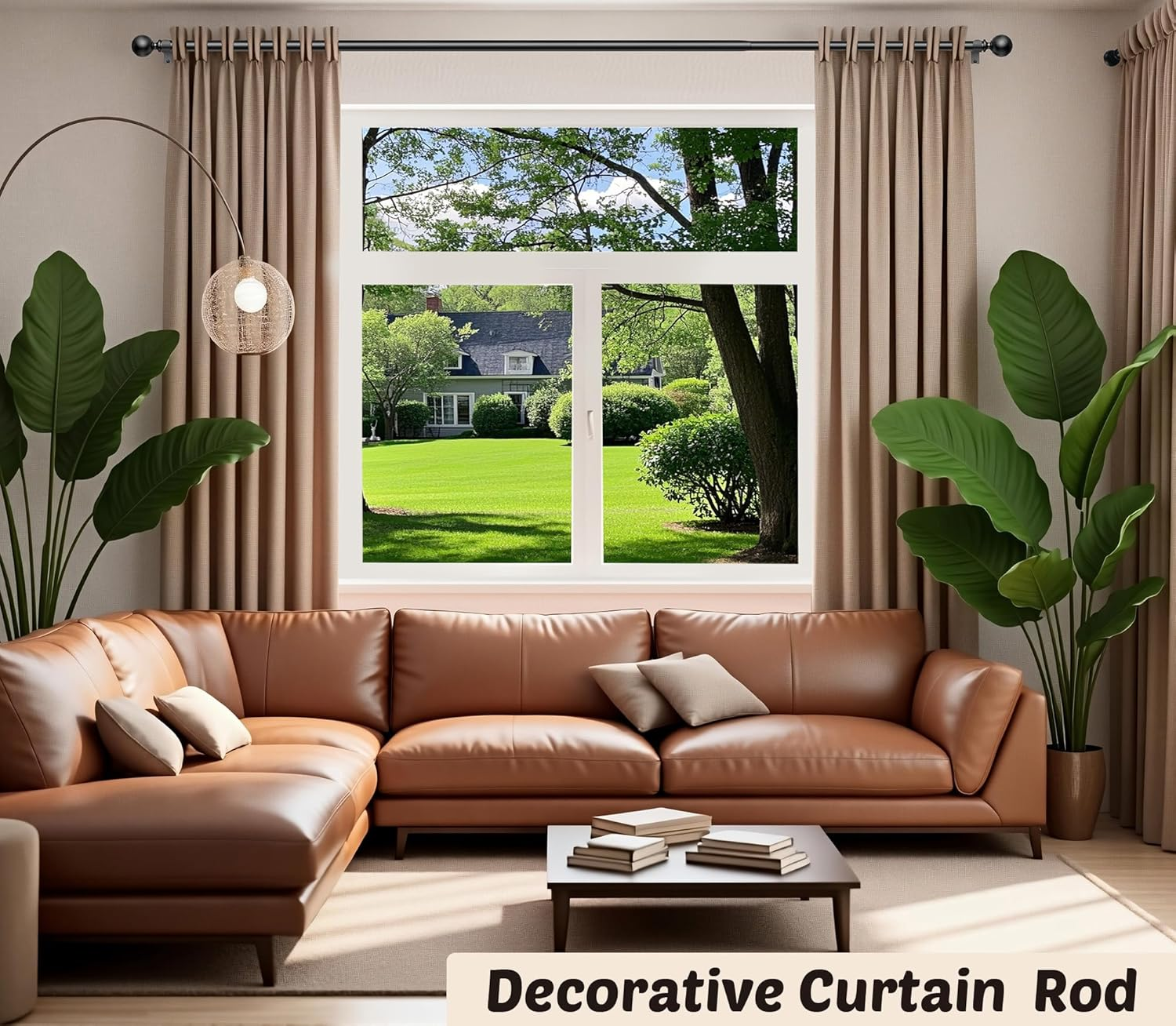 Curtain Rods 213 Cm, 235-Cm Rod Adjustable Length Heavy Duty Decorative Finials Diameter 2.2 Cm,Black image number 1