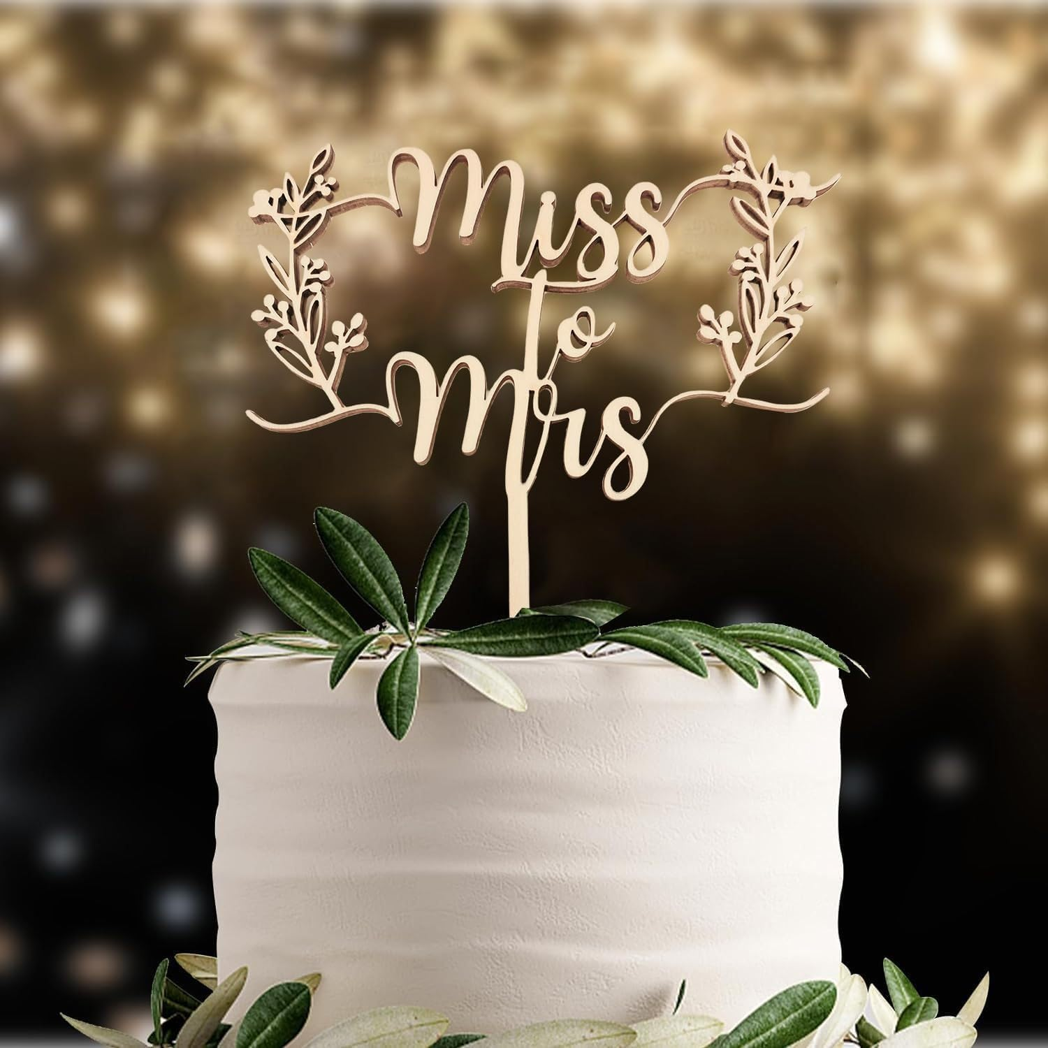 Miss to Mrs. Bride Wedding Cake Top, Elegant Wooden Flower Design, Suitable for Rural Wedding Party Decoration, Perfect for Bridal Shower and Celebration Cake Decoration image number 5