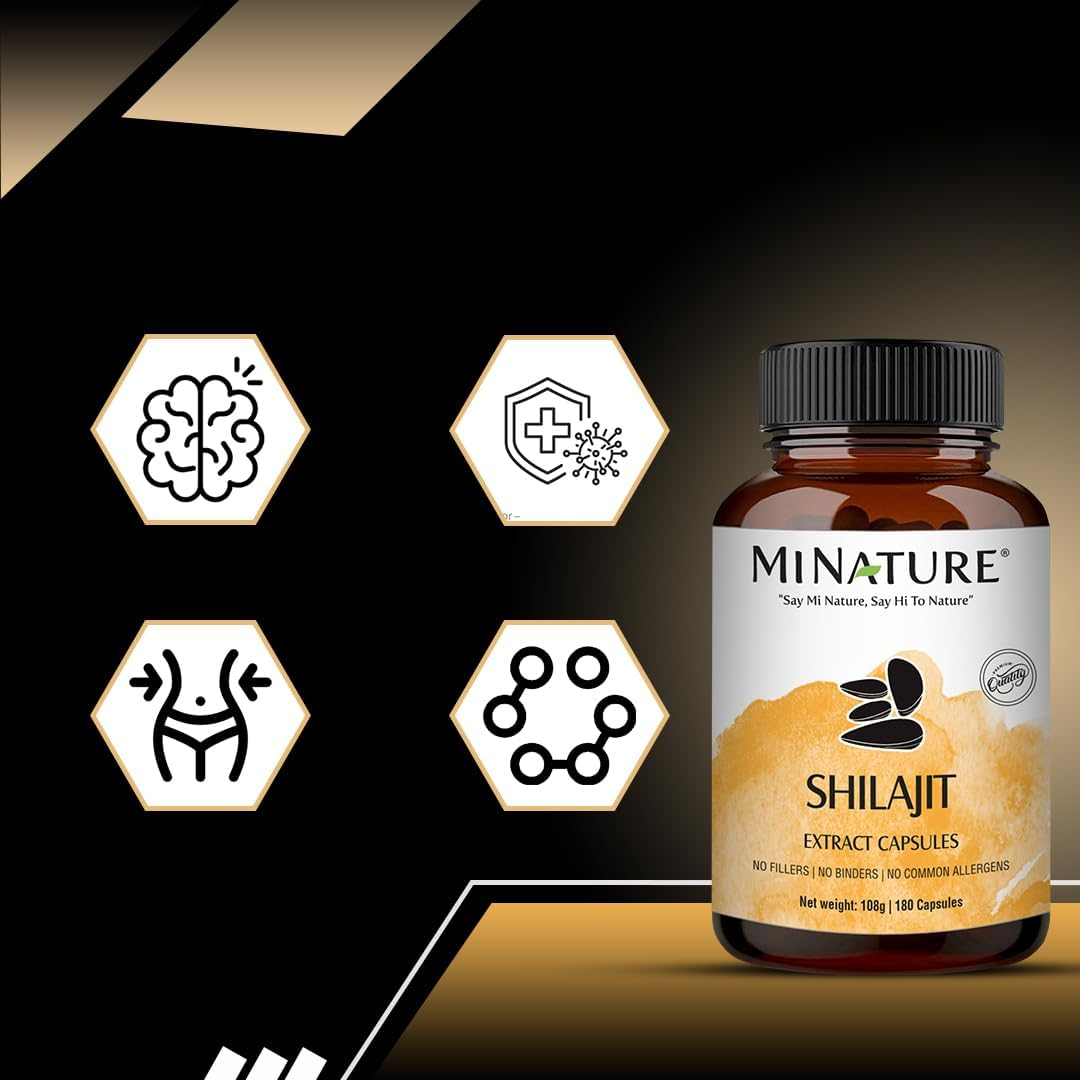 Mi Nature Shilajit Capsules with Fulvic Acid 180 Vegetarian Capsules|1000Mg Premium Himalayan Source| Non-Gmo |Natural Energy and Performance Supplement image number 5