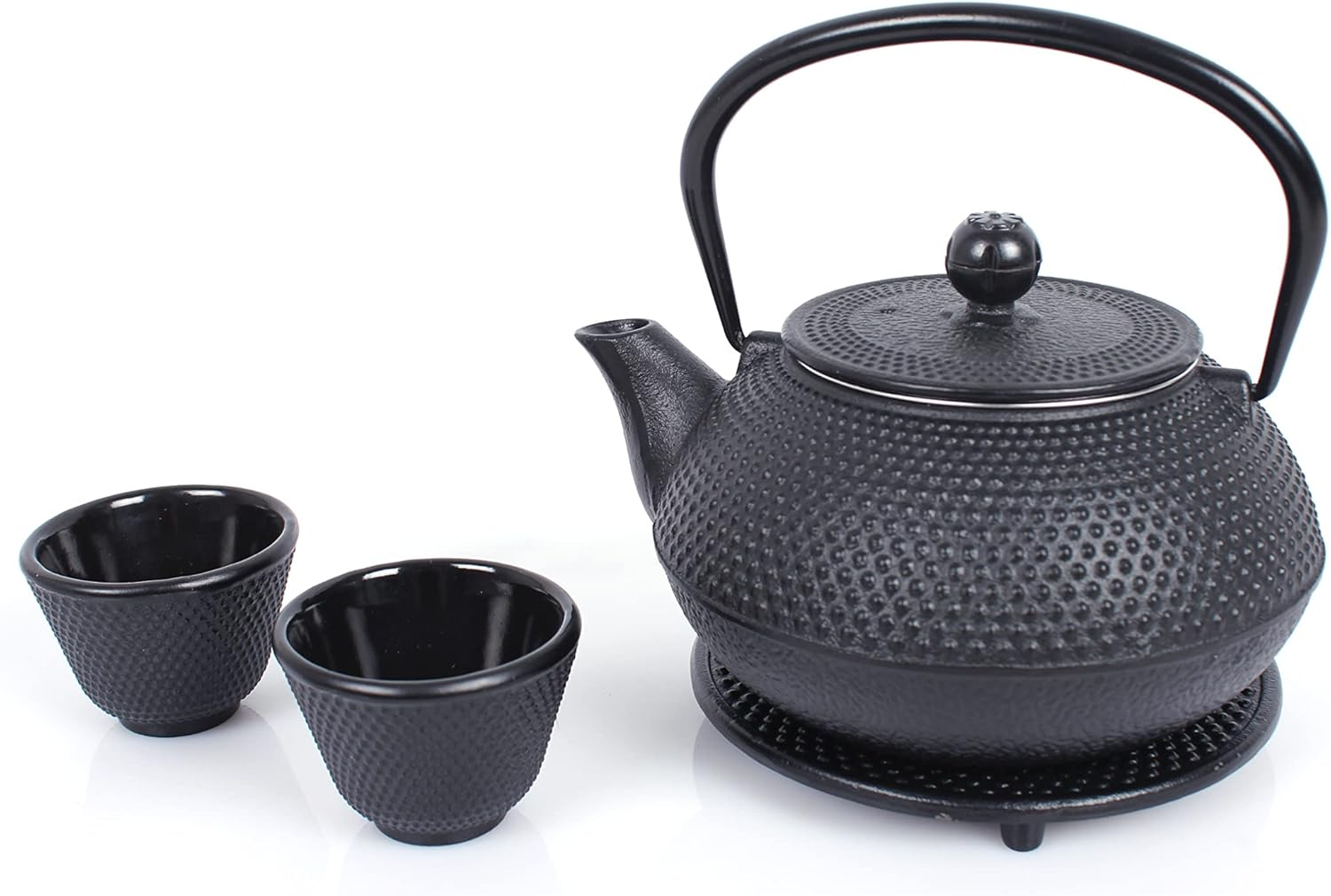 Echtwerk Cast Iron Tea Service Teapot 1.1L with Removable Strainer, Tea Maker with Saucer and 2 Tea Cups, Vintage Design Teapot Set for Loose Tea Preparation, Light Blue