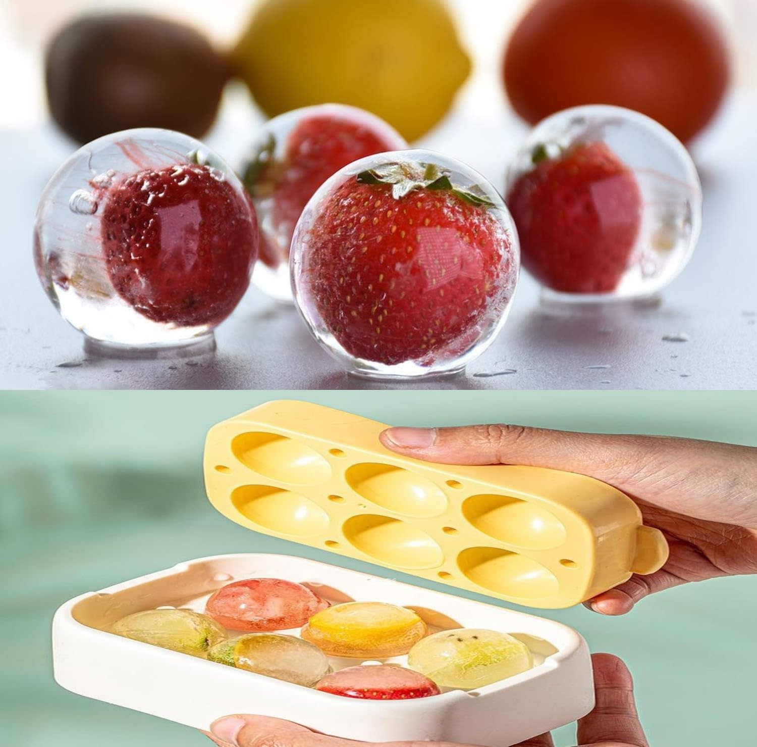 WADY 4Pcs Ice Cube Trays, Ice Ball Maker,Ice Cube Tray with Lid,Silicone Ice Cubes Tray, Suitable for a Variety of Summer Drinks, Stackable Silicone Spherical Ice Cube Moulds DIY Molds (Four Colors) image number 6